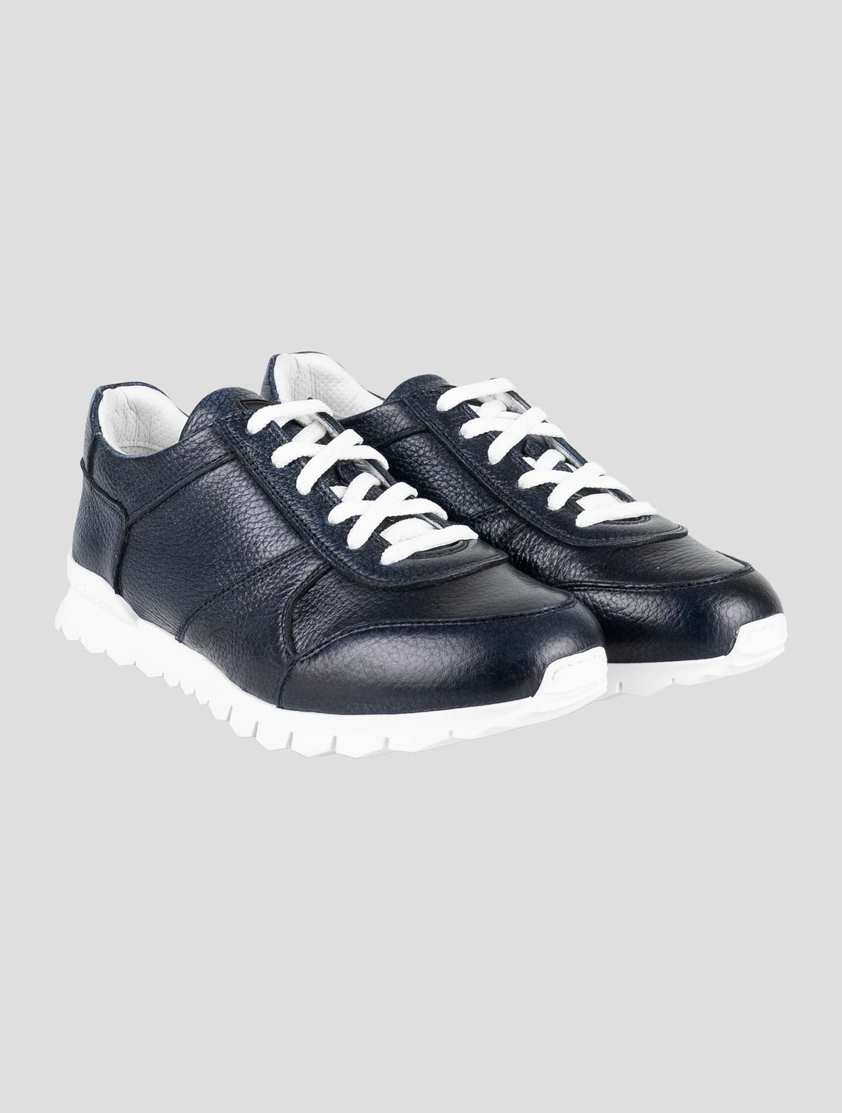 Kiton Dark Blue Leather Deer Sneakers 1