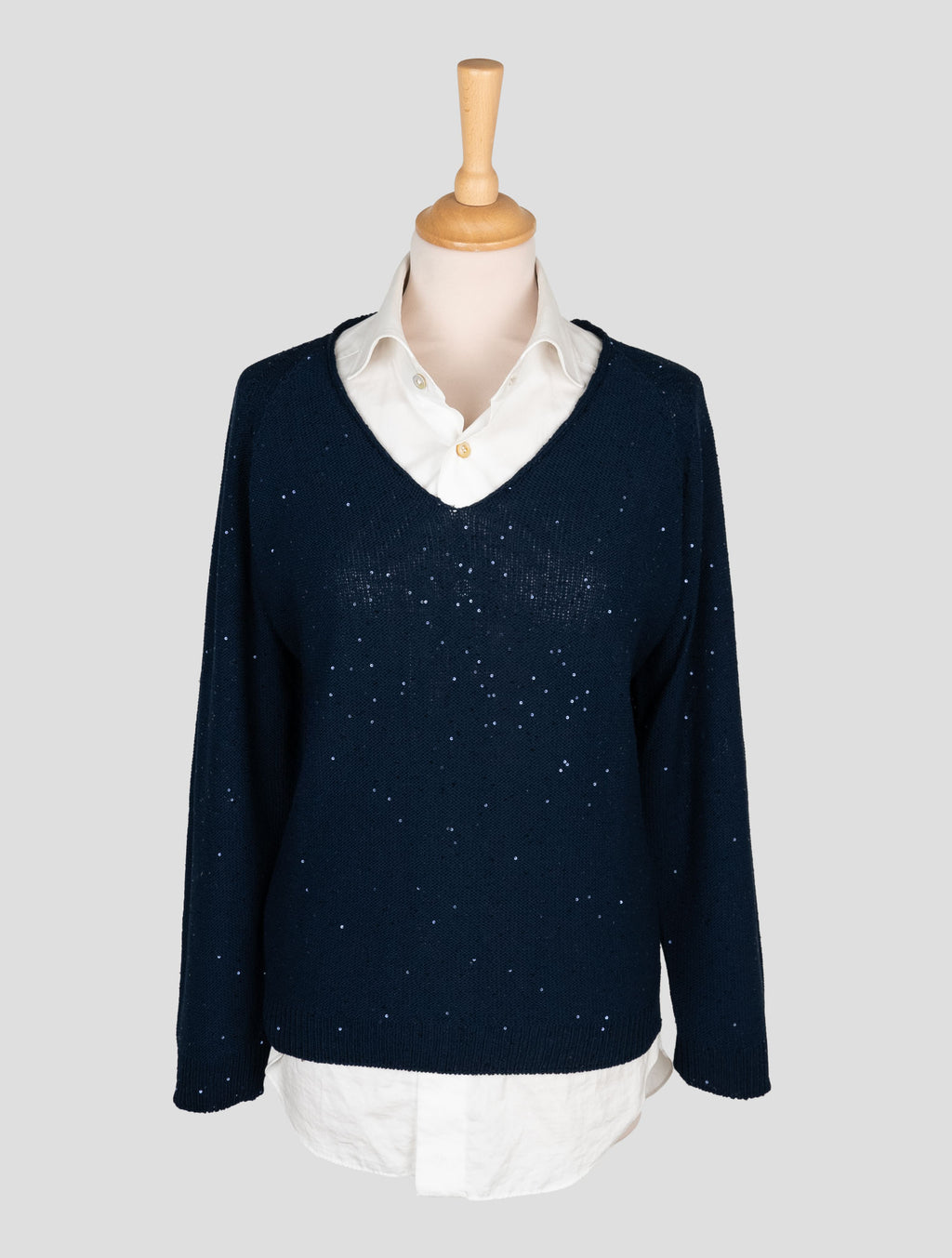 Gran Sasso Blue Cotton Pl Sweater V-Neck 1
