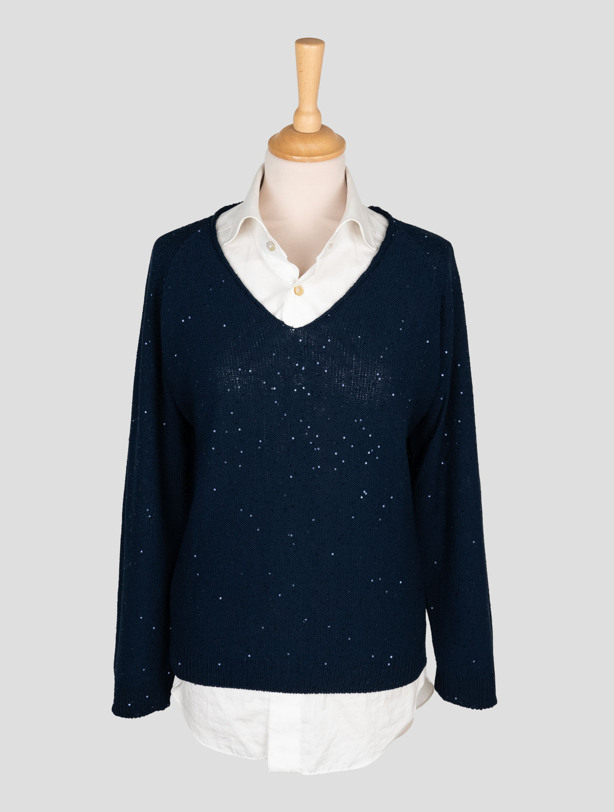 Gran Sasso Blue Cotton Pl Sweater V-Neck 1