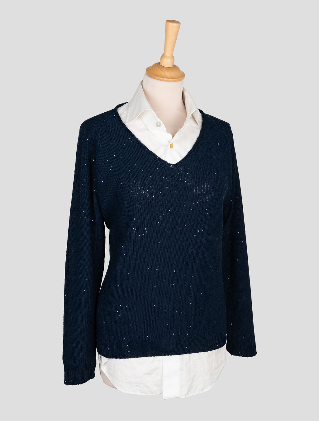 Gran Sasso Blue Cotton Pl Sweater V-Neck 2