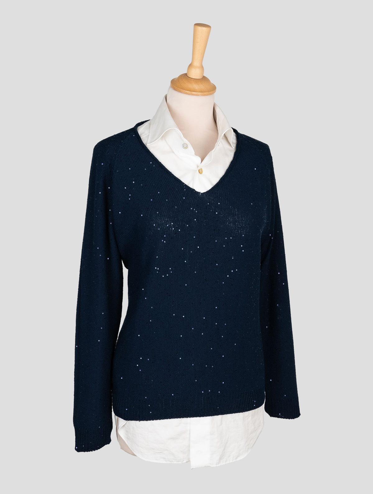 Gran Sasso Blue Cotton Pl Sweater V-Neck 2