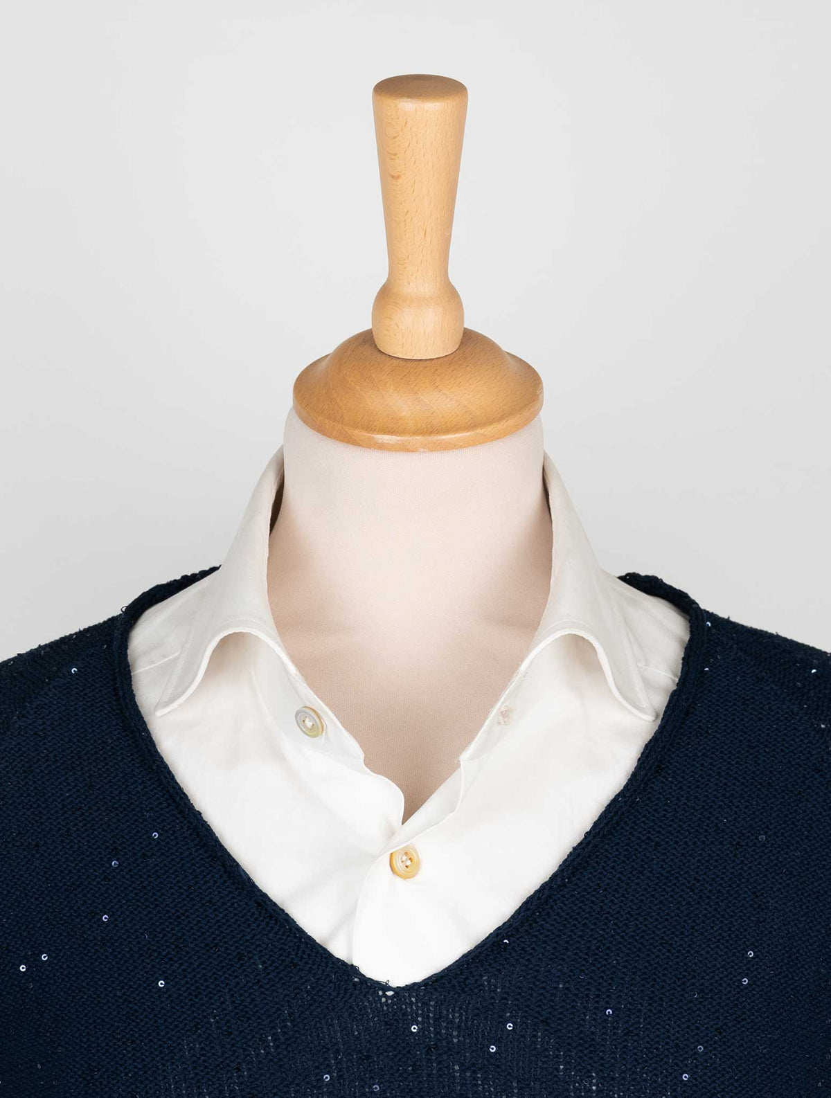Gran Sasso Blue Cotton Pl Sweater V-Neck 4