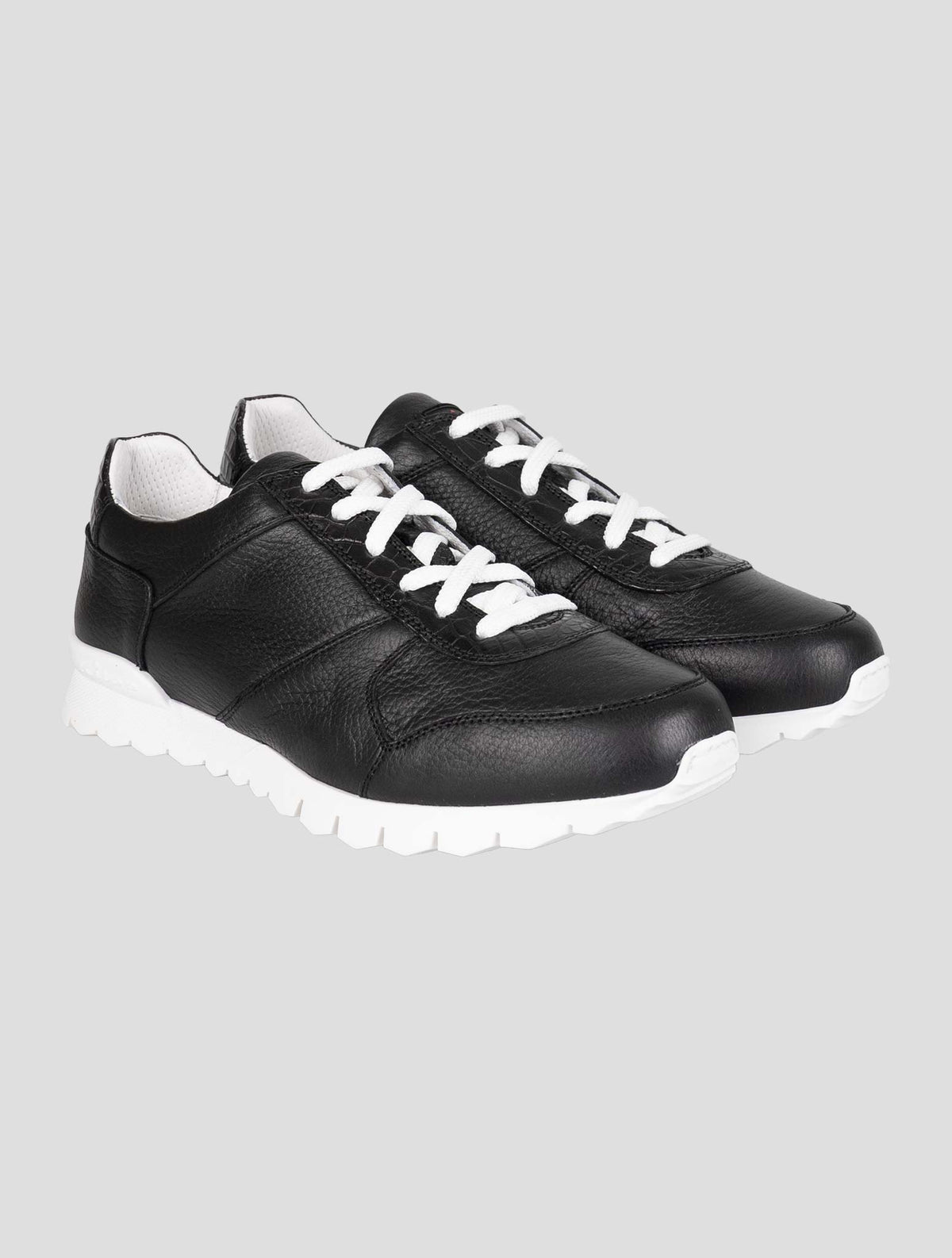 Kiton Black Leather Deer Leather Crocodile Sneakers 1