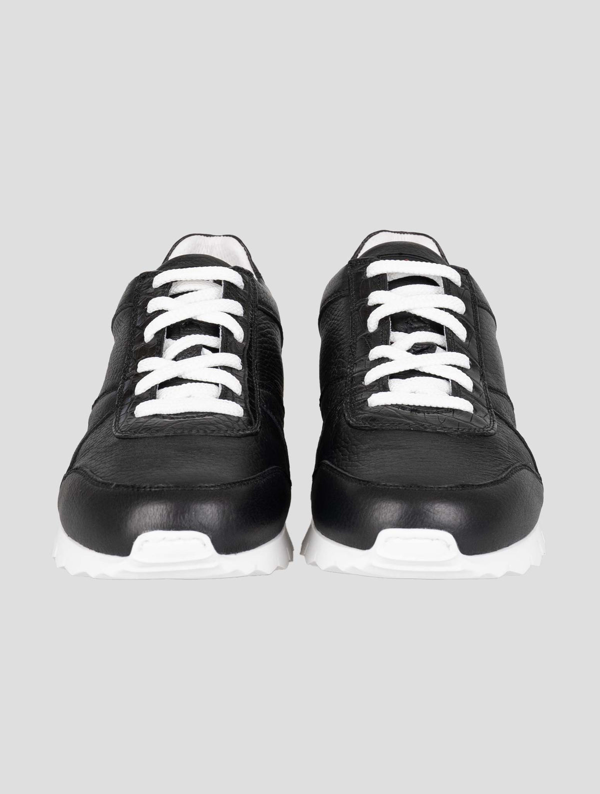 Kiton Black Leather Deer Leather Crocodile Sneakers 2