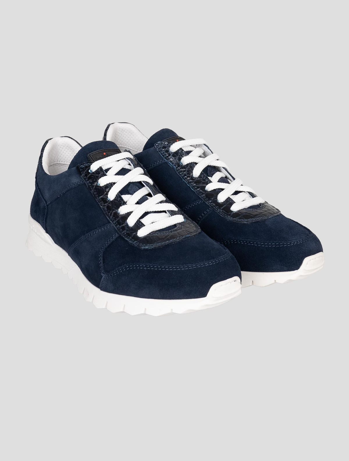 Kiton Blue Leather Suede Leather Crocodile Sneakers 1