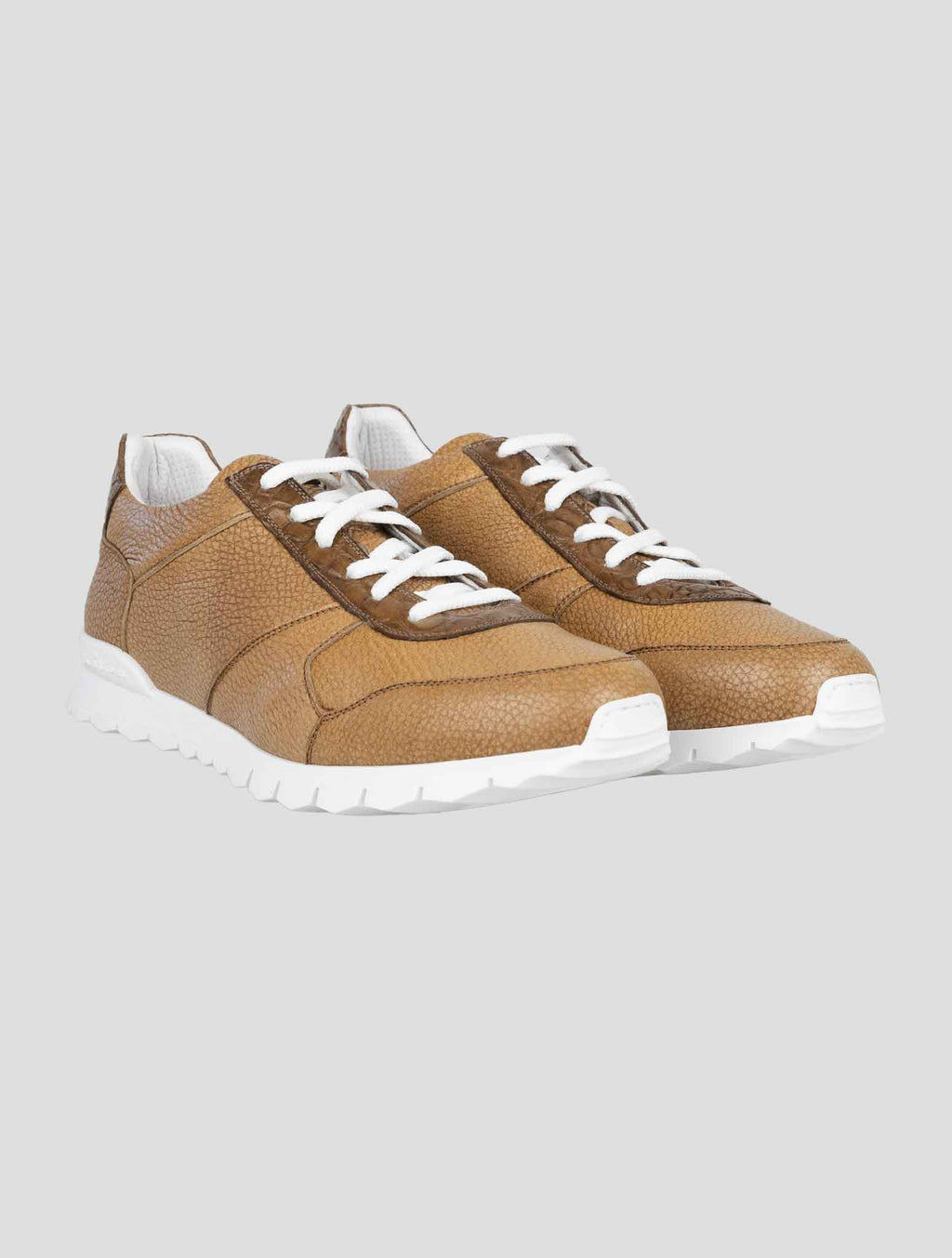 Kiton Brown Leather And Leather Crocodyle Sneakers 1