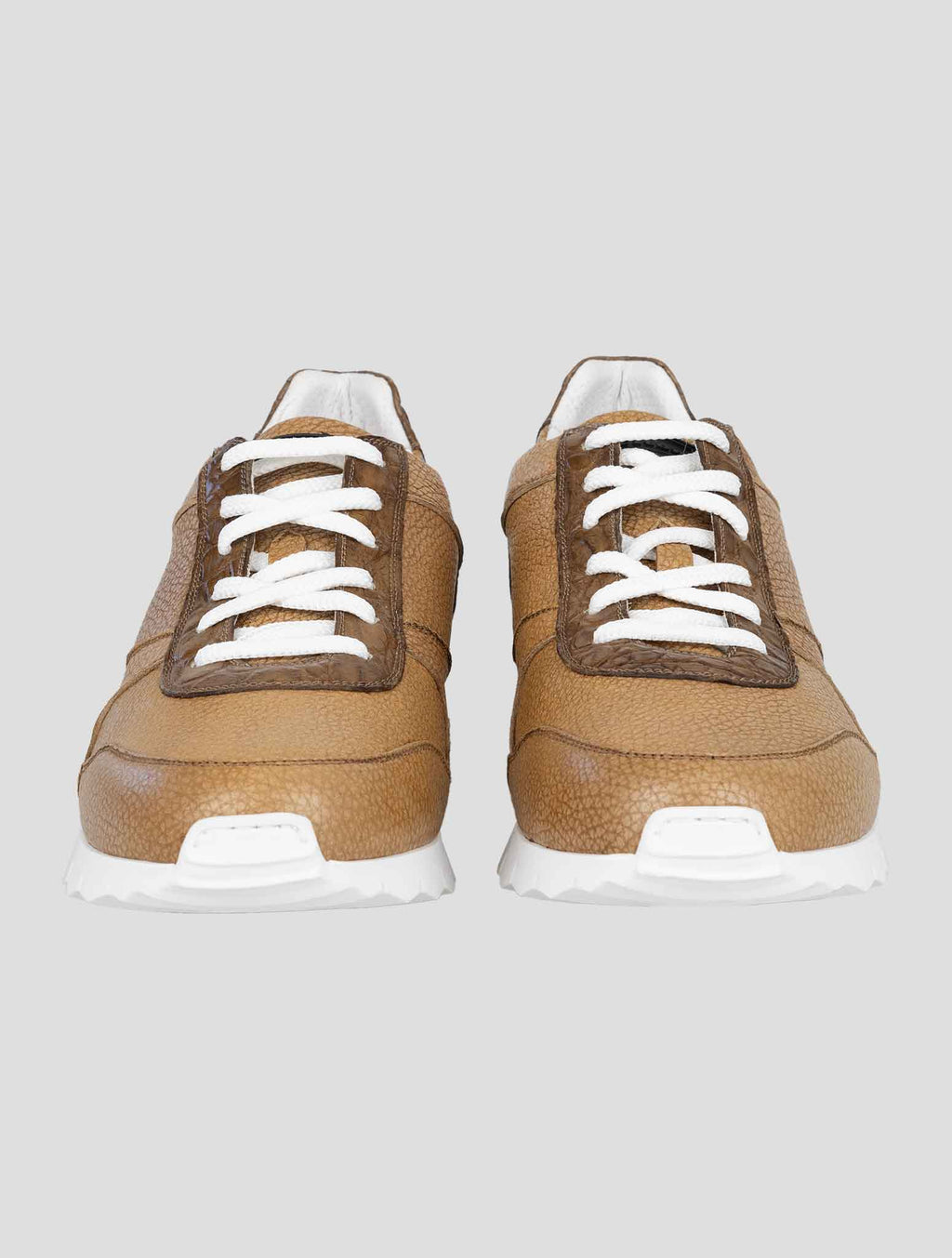 Kiton Brown Leather And Leather Crocodyle Sneakers 2