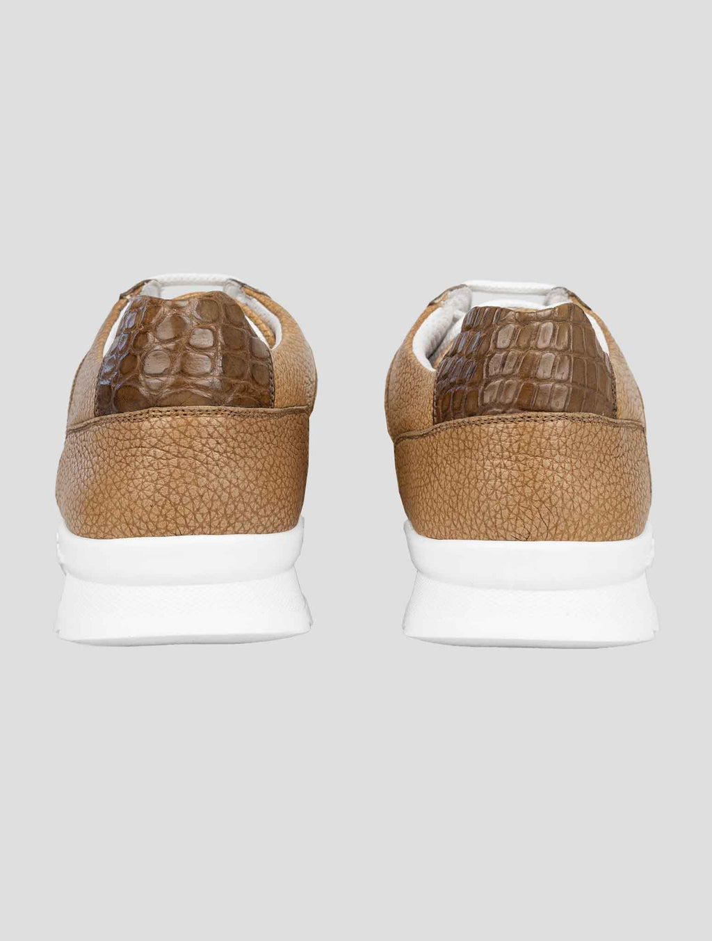Kiton Brown Leather And Leather Crocodyle Sneakers 3