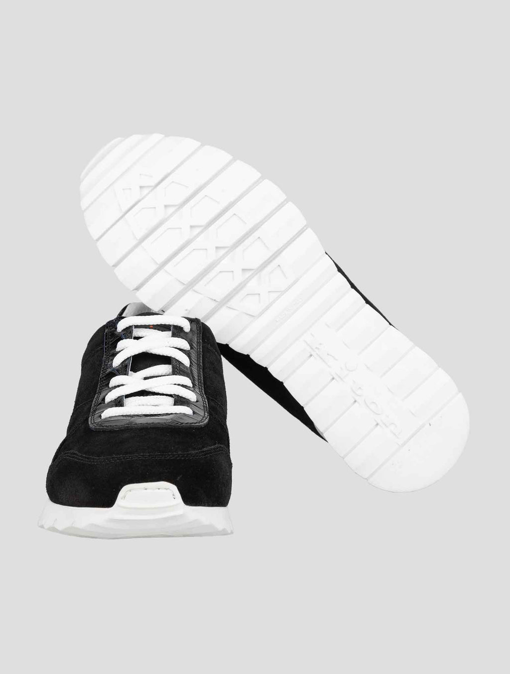 Kiton Black Leather Suede and Leather Crocodyle Sneakers 5