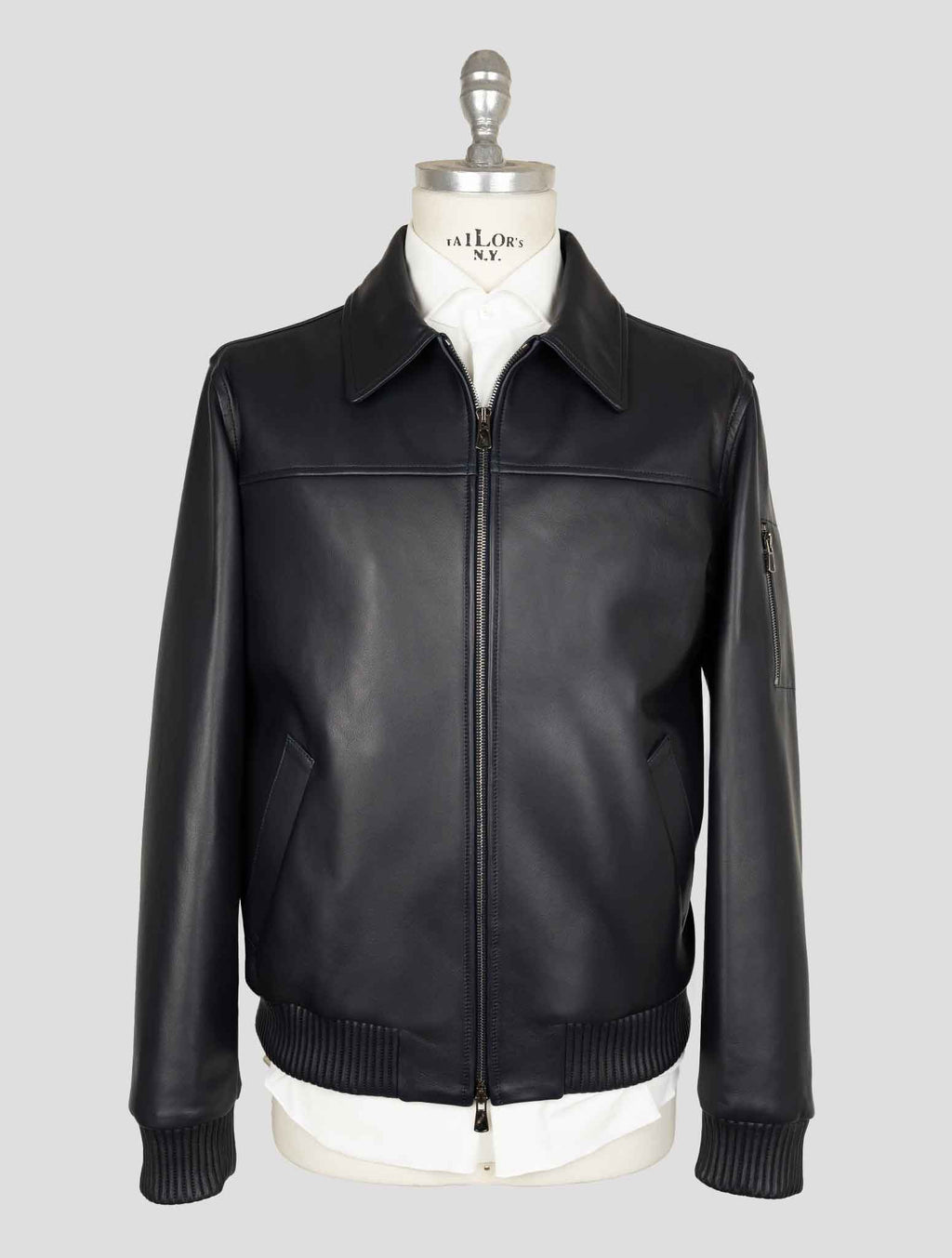 Isaia Blue Leather  Coat 1