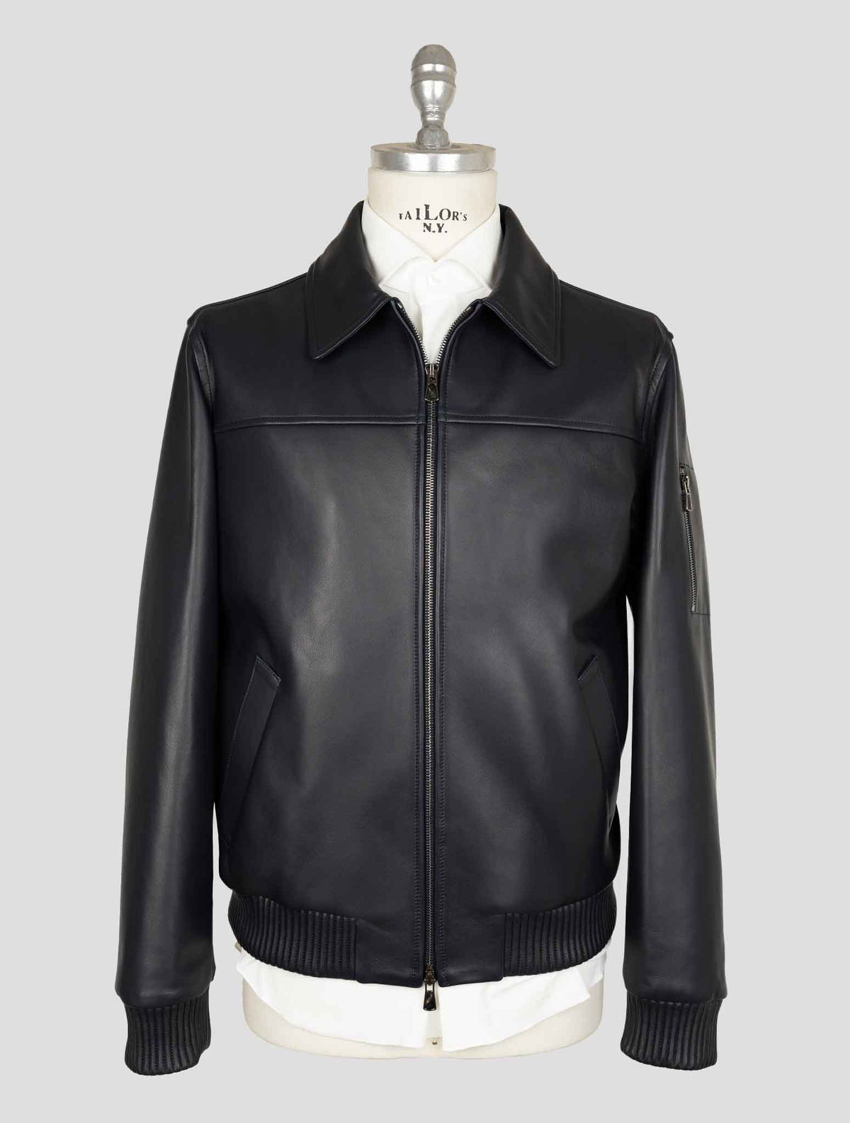Isaia Blue Leather  Coat 1