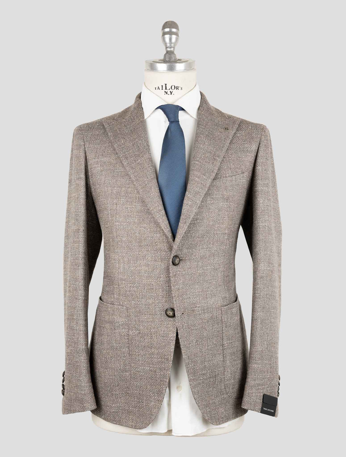 Tagliatore Taupe Virgin Wool Silk Cototn Pa Cashere Ea Blazer 1