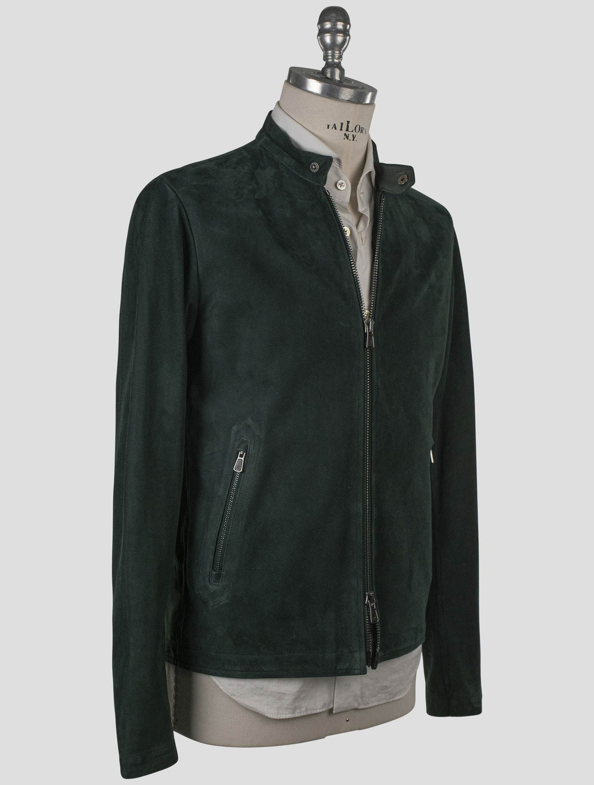 Isaia Green Leather Suede Coat 2