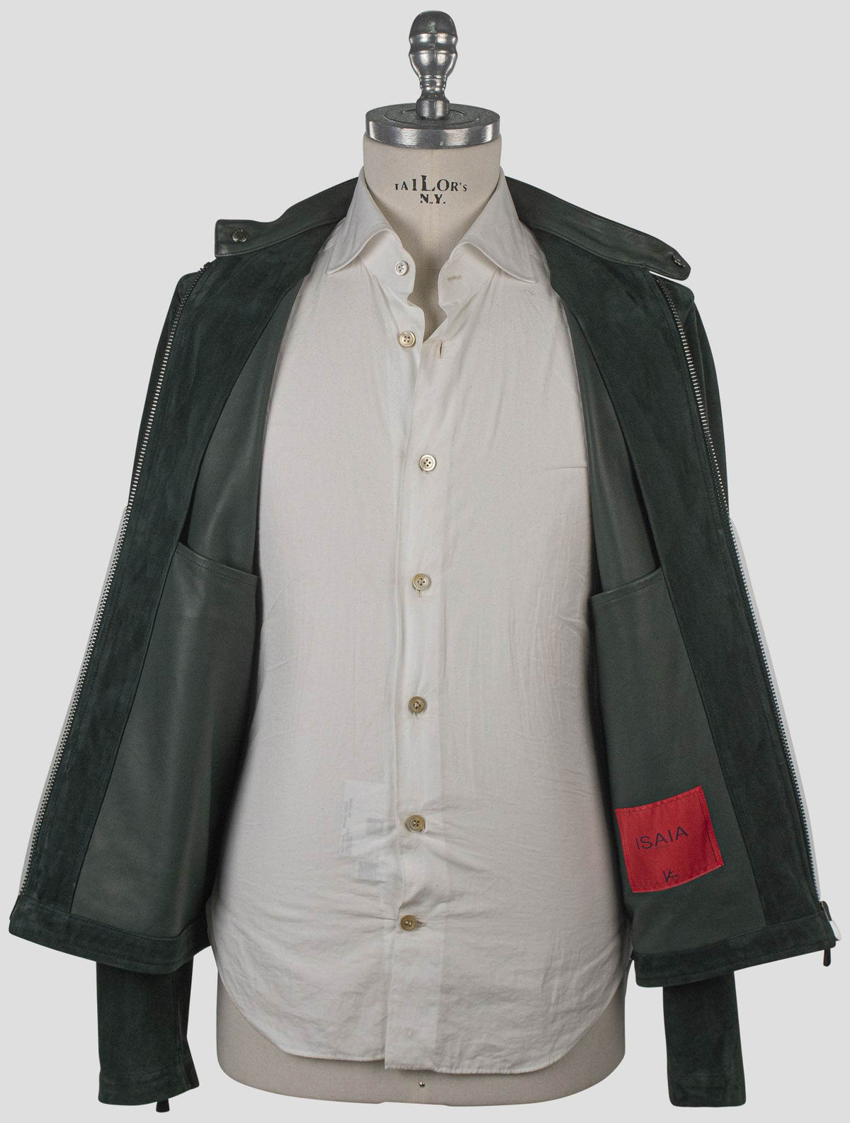Isaia Green Leather Suede Coat 4