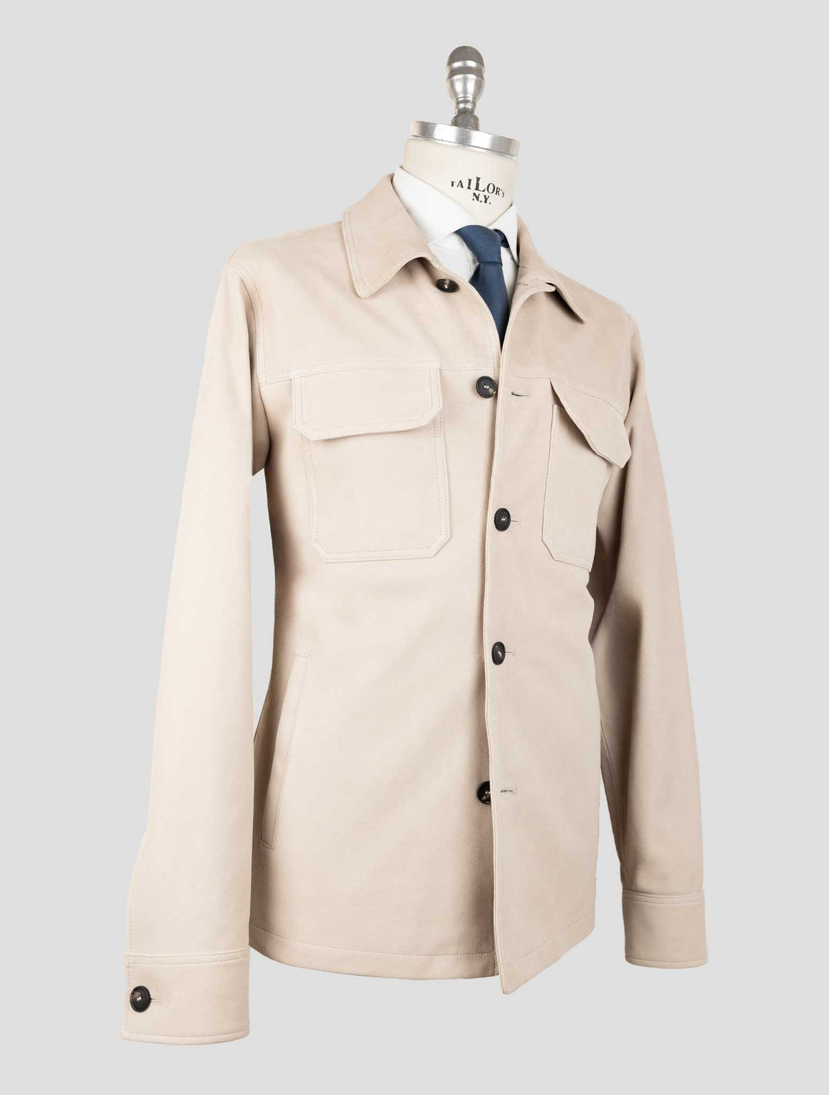 Tagliatore Beige Leather Suede Coat 2