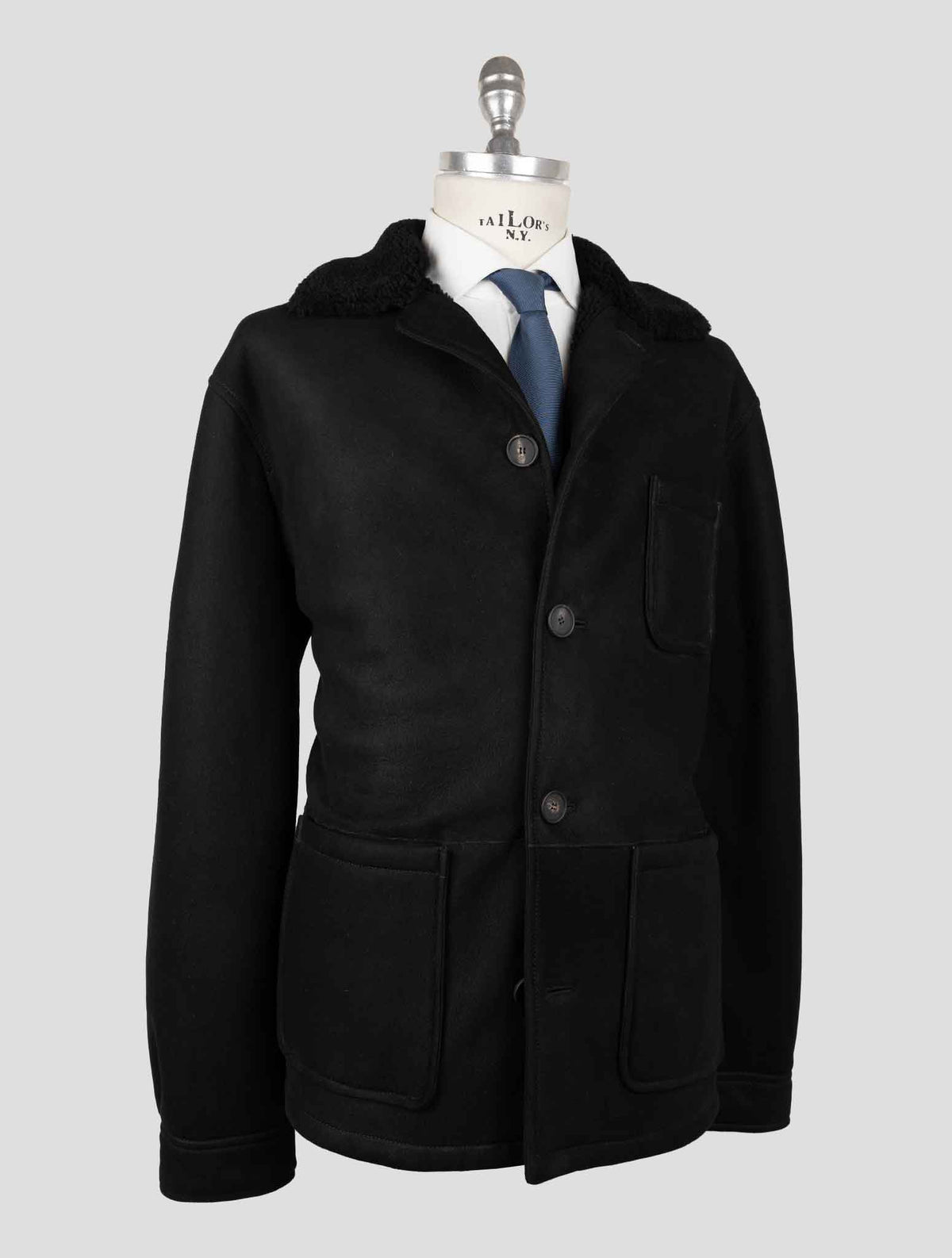 Tagliatore Black Leather Shearling Coat 2