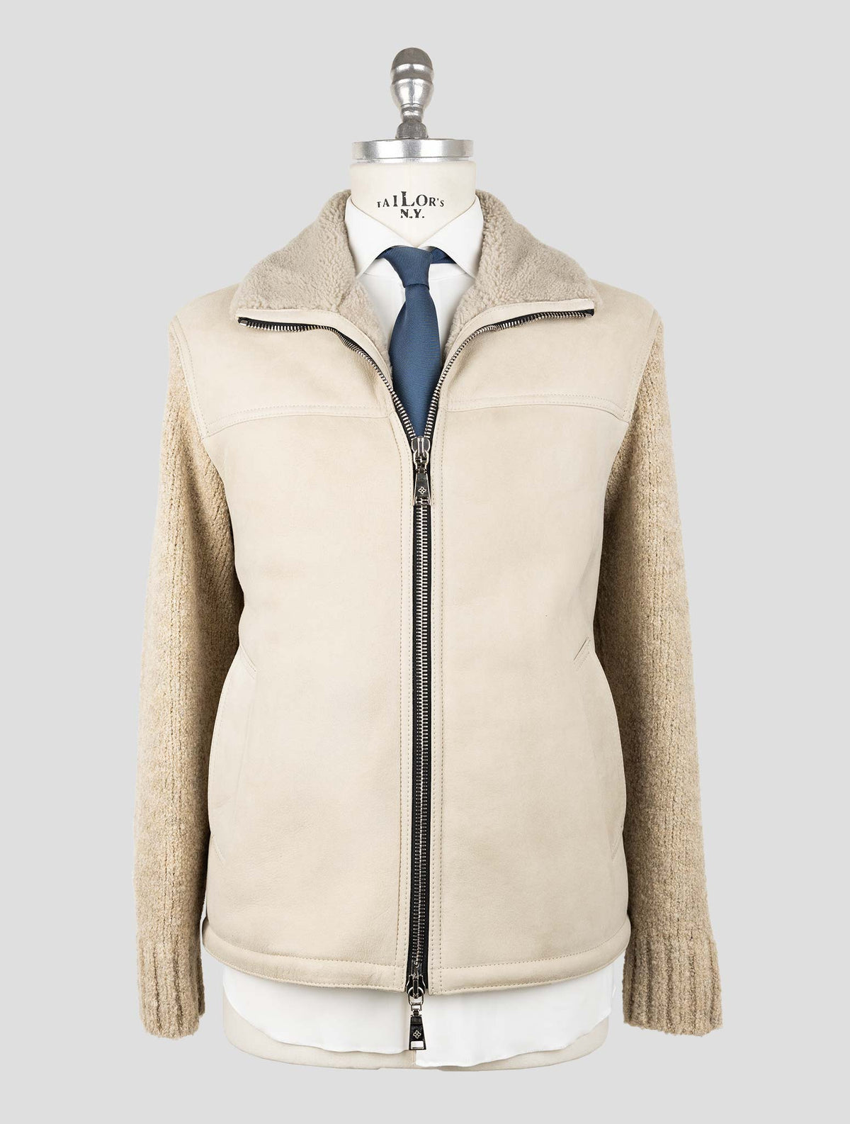 Tagliatore Beige Leather Shearling Coat 1
