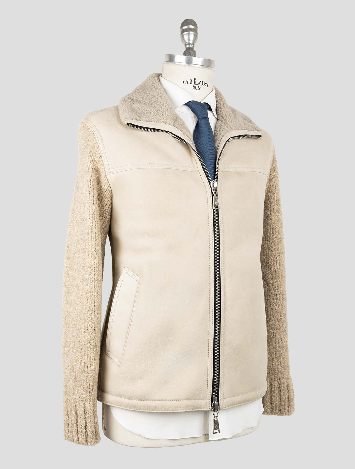 Tagliatore Beige Leather Shearling Coat 2