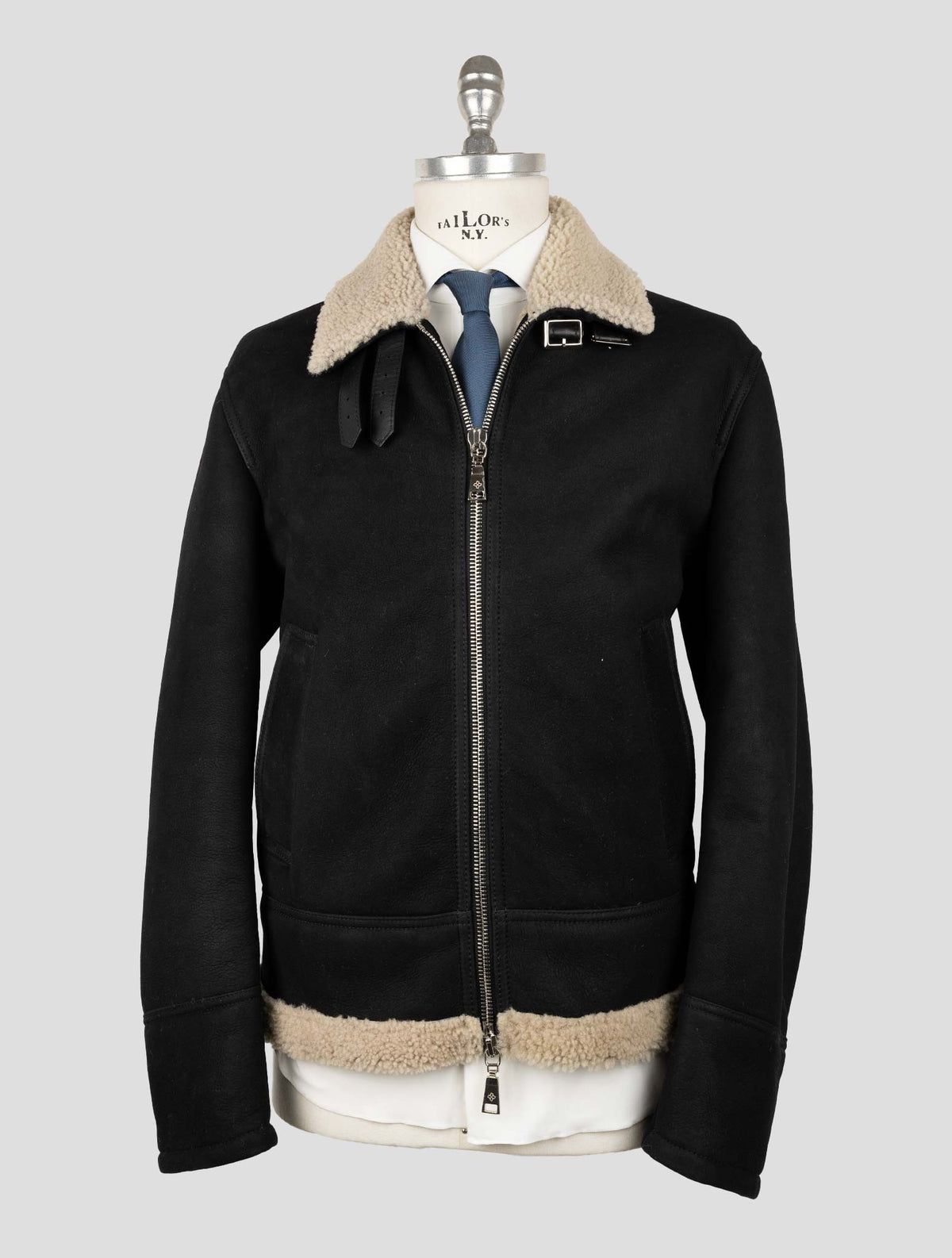 Tagliatore Black Leather Shearling Coat 1