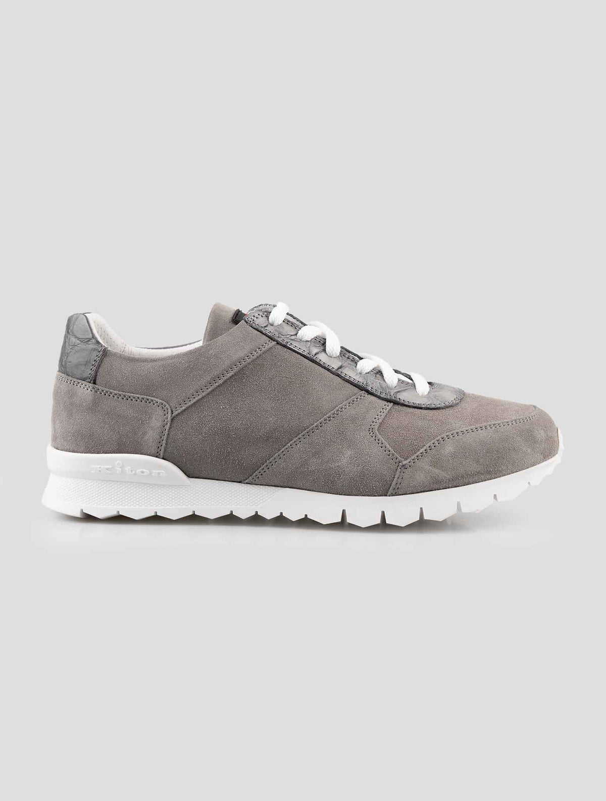 Kiton Gray Leather Suede And Leather Crocodile Sneakers 1