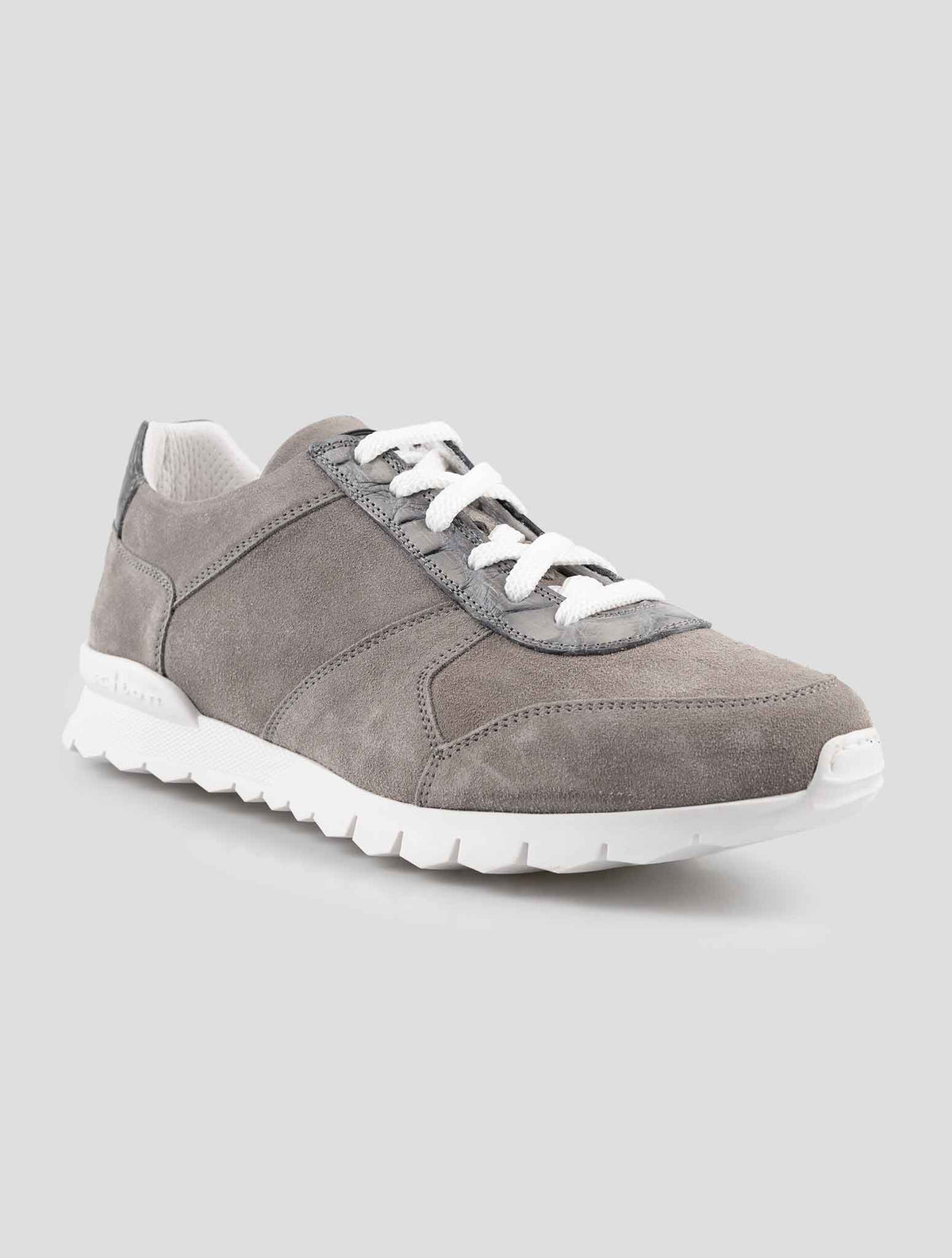 Kiton Gray Leather Suede And Leather Crocodile Sneakers 2