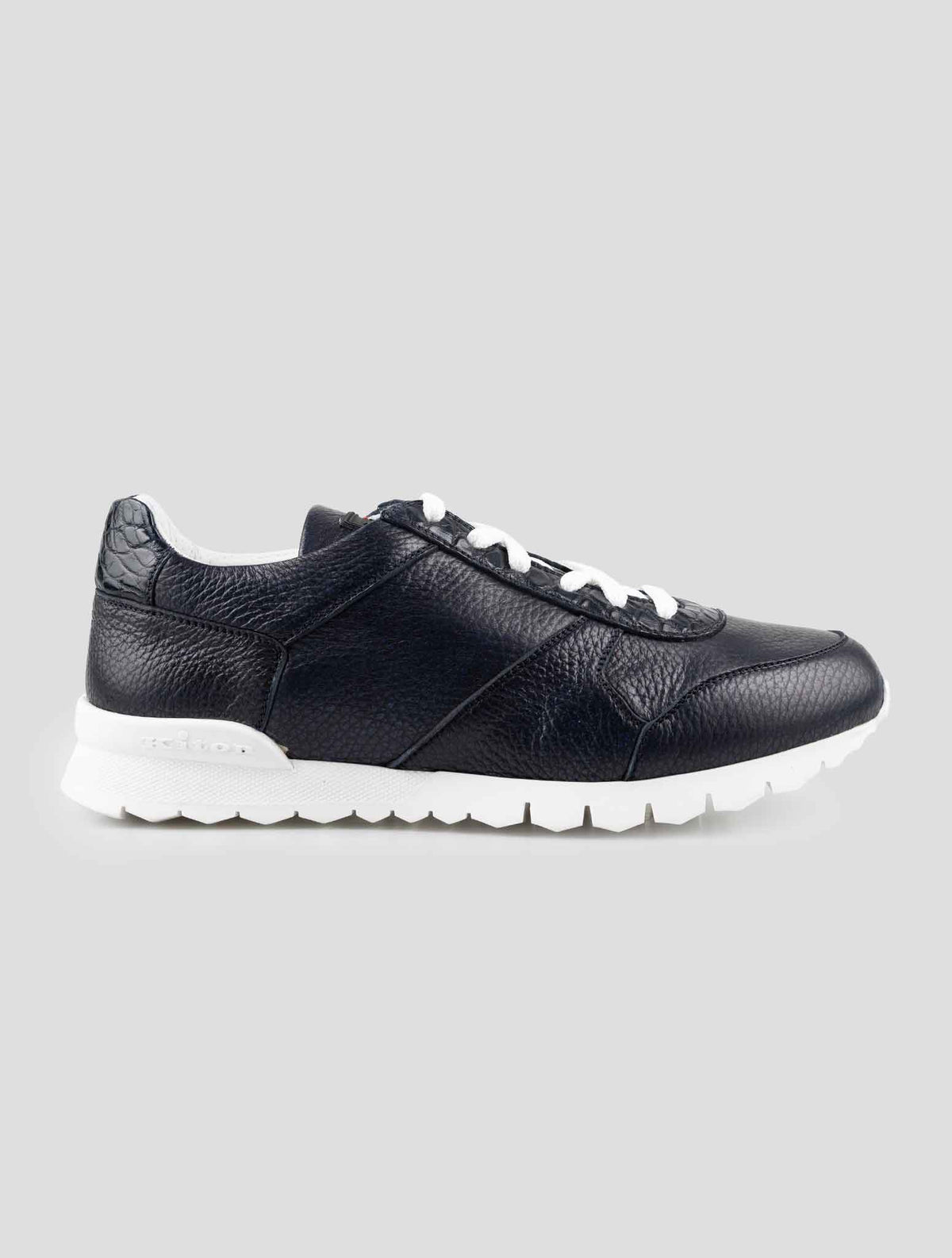 Kiton Blue Navy Leather Suede And Leather Crocodile Sneakers 1