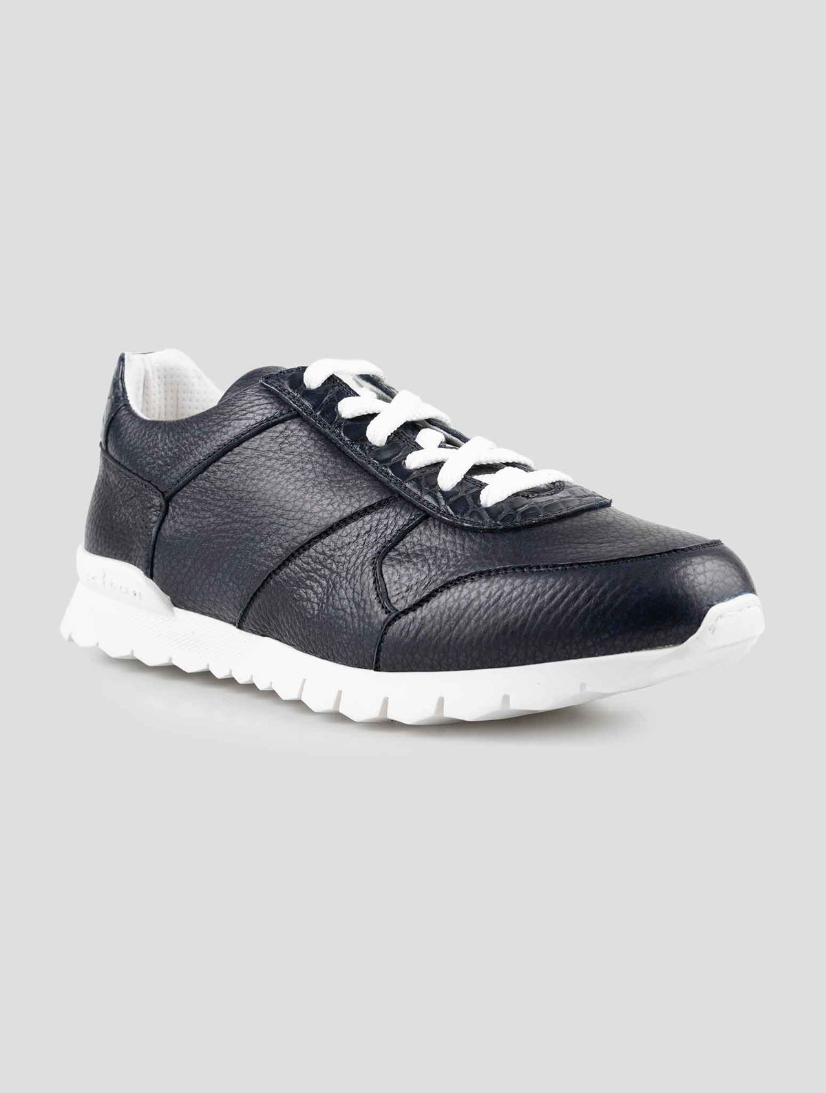 Kiton Blue Navy Leather Suede And Leather Crocodile Sneakers 2