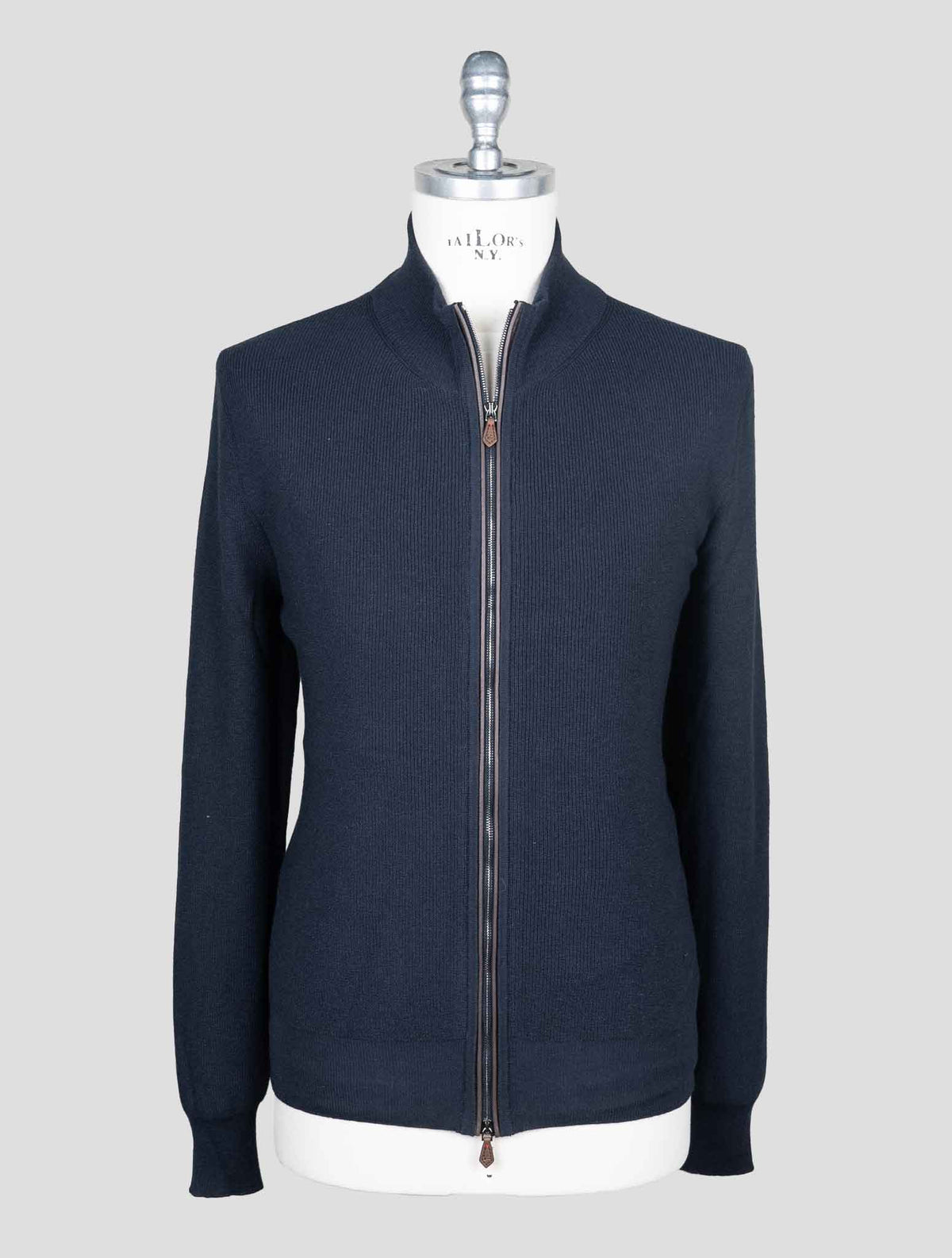 Isaia Blue Navy Silk Cashmere Sweater Full Zip 1