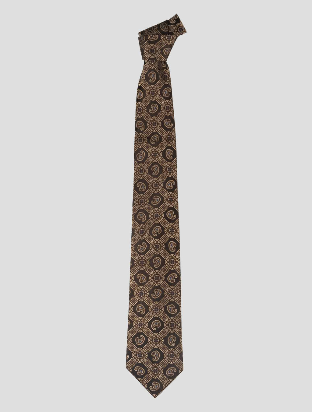 Isaia Brown Silk Tie 1
