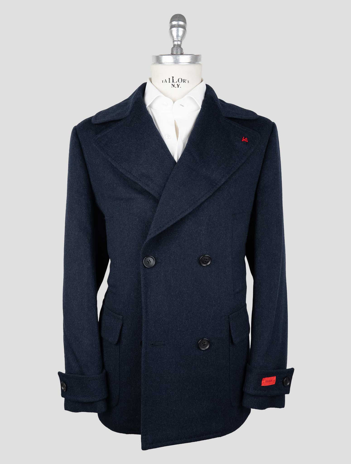 Isaia Blue Cashmere Double Breasted Coat 1
