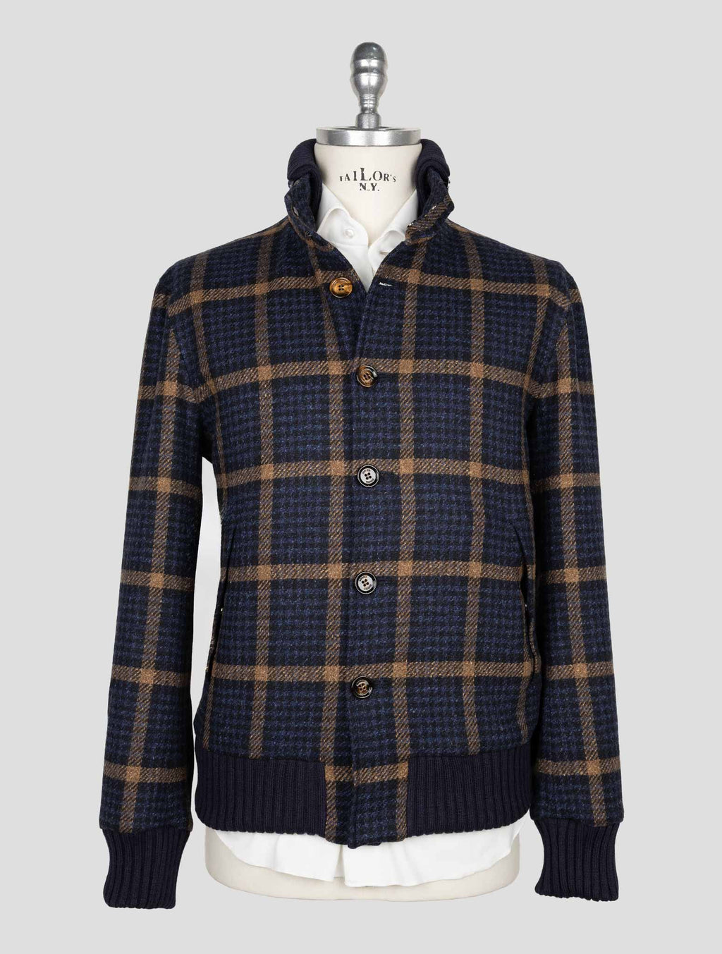 Kired Blue Beige Virgin Wool Silk Coat 1