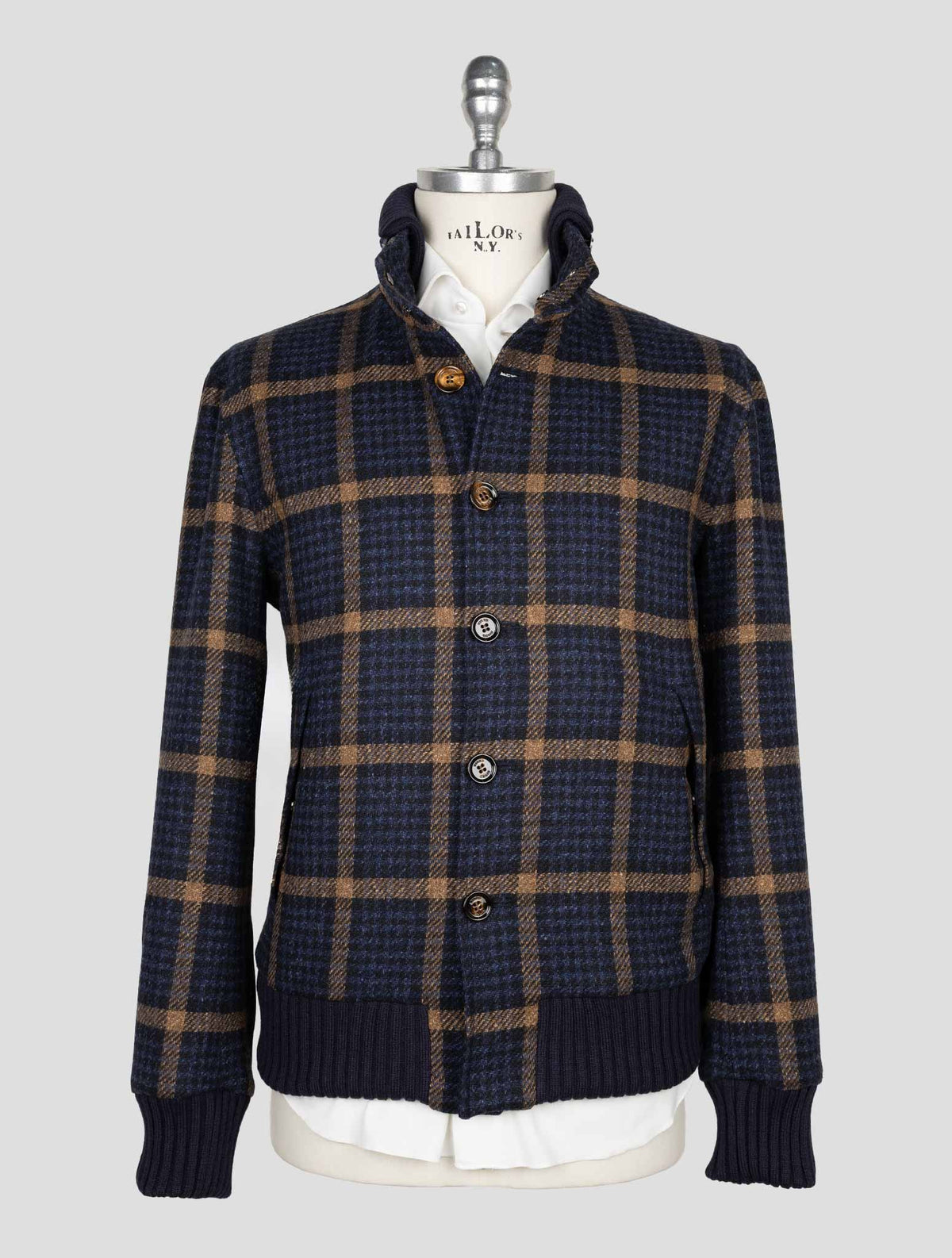 Kired Blue Beige Virgin Wool Silk Coat 1