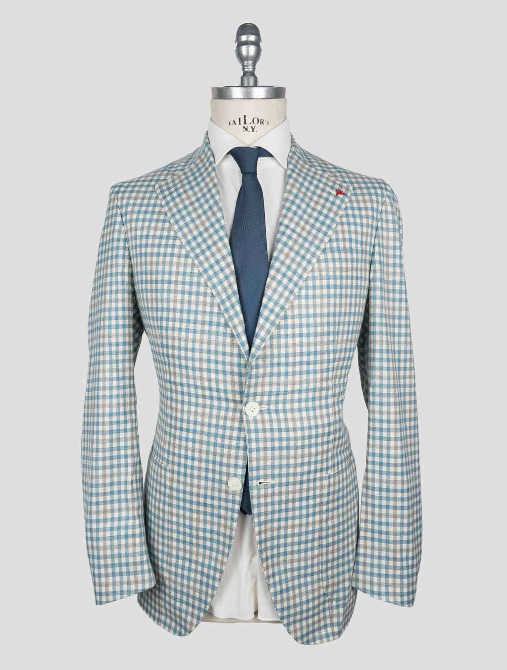 Isaia Light Blue White Wool Silk Linen Ea Blazer 1