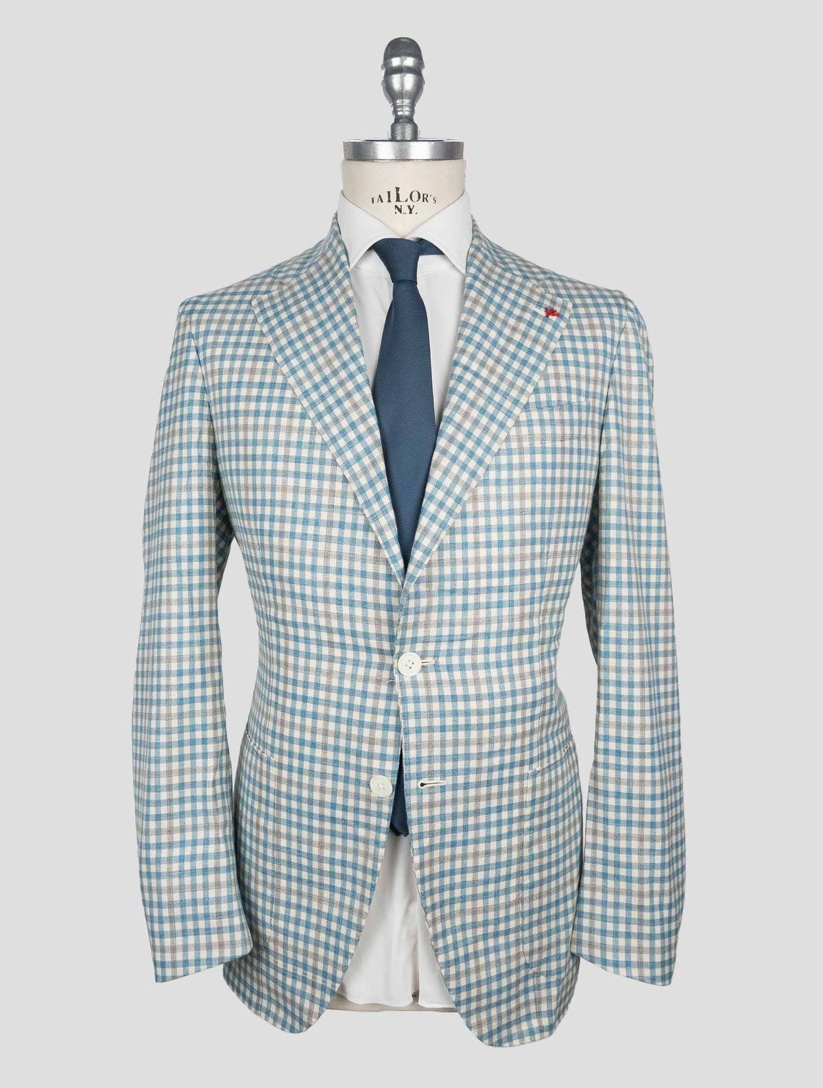 Isaia Light Blue White Wool Silk Linen Ea Blazer 1