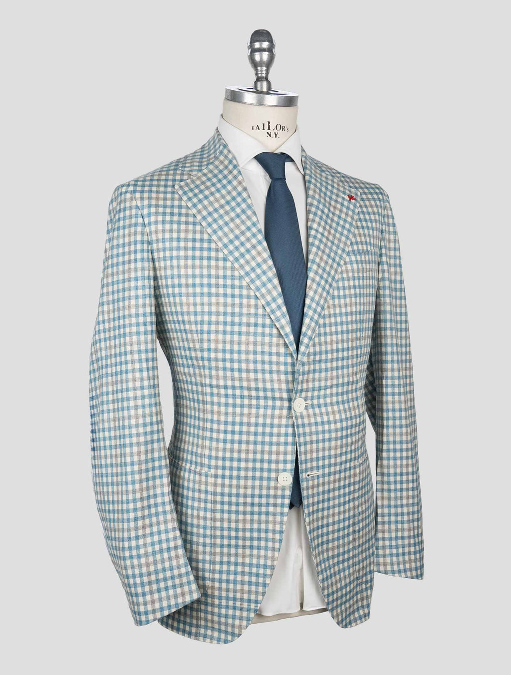 Isaia Light Blue White Wool Silk Linen Ea Blazer 2