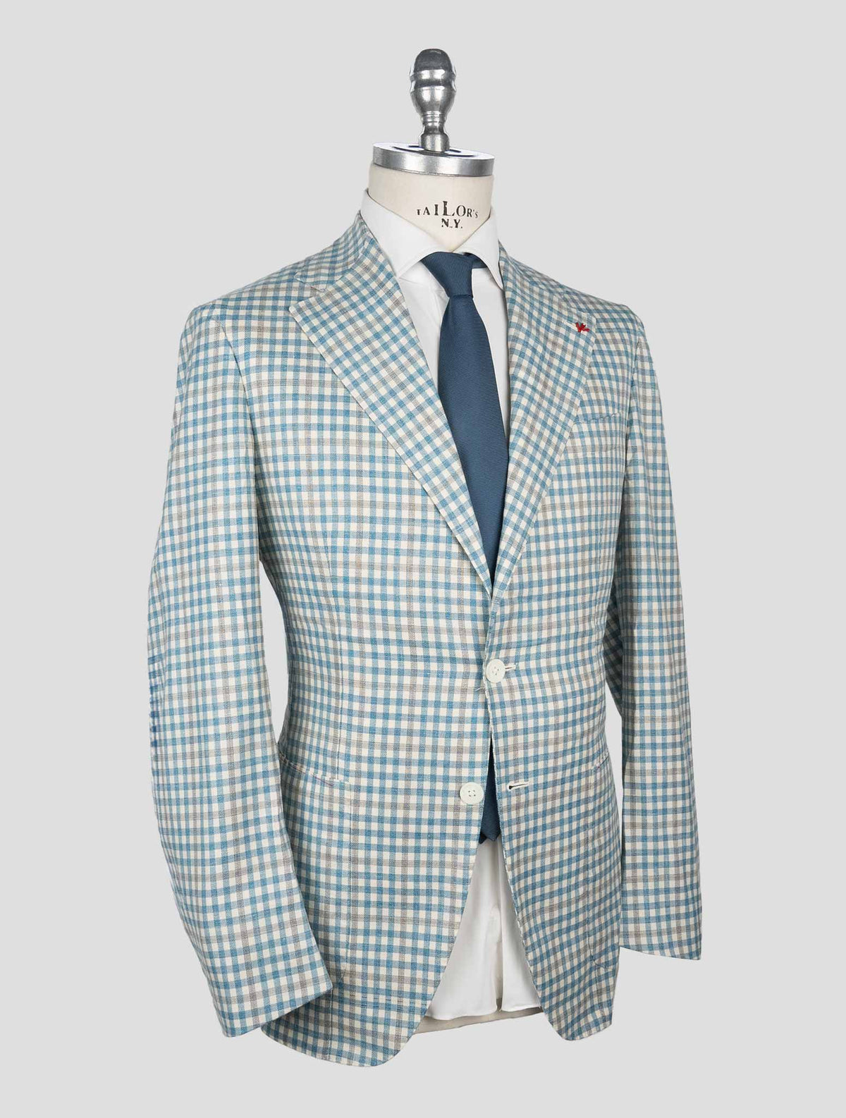 Isaia Light Blue White Wool Silk Linen Ea Blazer 2