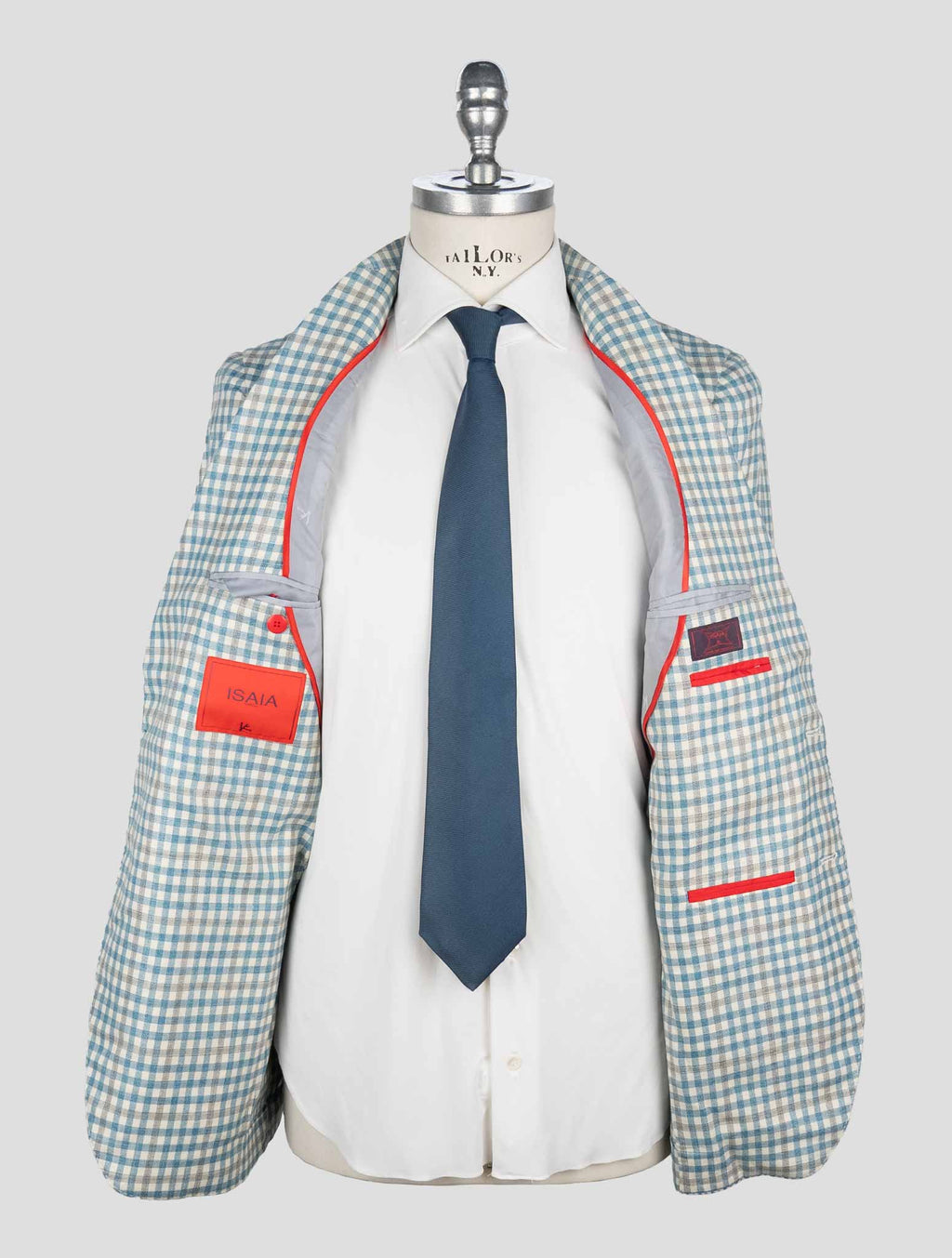 Isaia Light Blue White Wool Silk Linen Ea Blazer 5