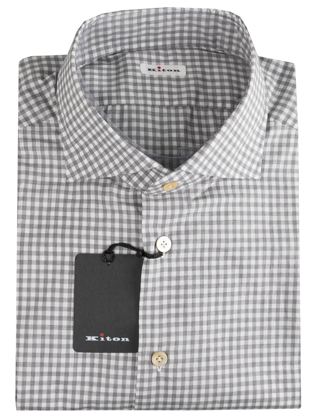 Kiton Gray White Cotton Shirt 1