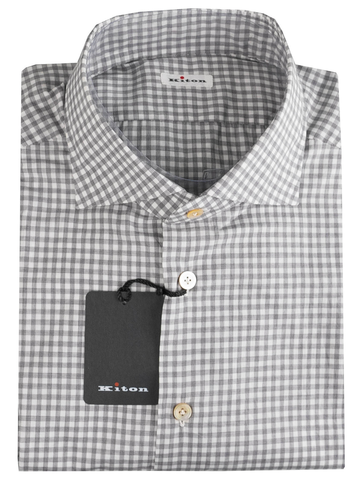 Kiton Gray White Cotton Shirt 1