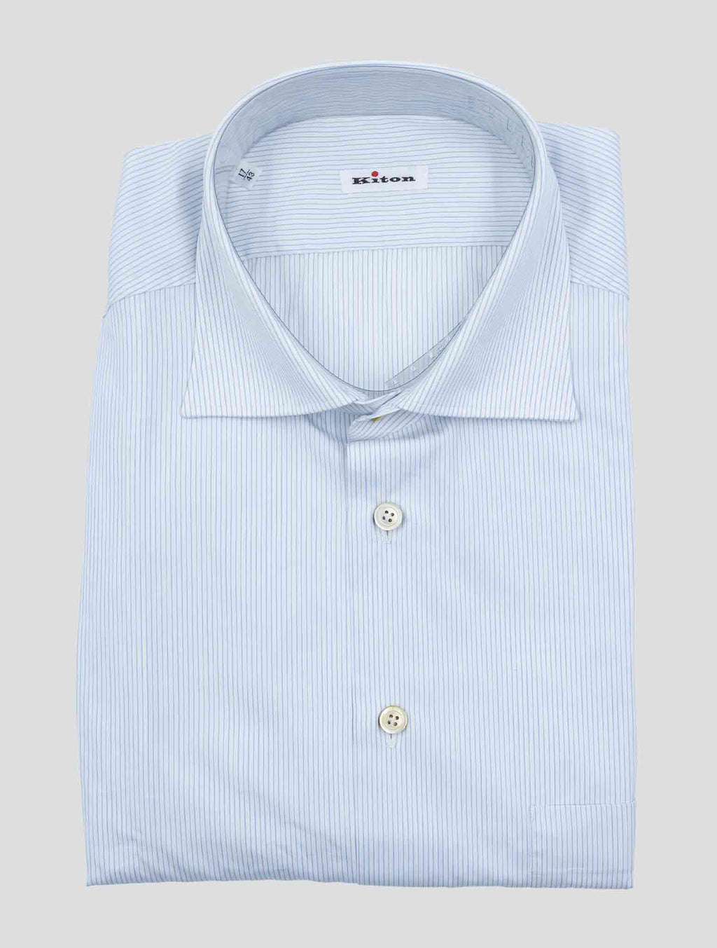 Kiton White Light Blue Cotton Shirt Short Sleeve 1