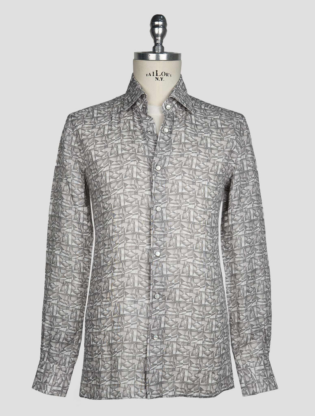 Kiton Gray White Linen Shirt 1