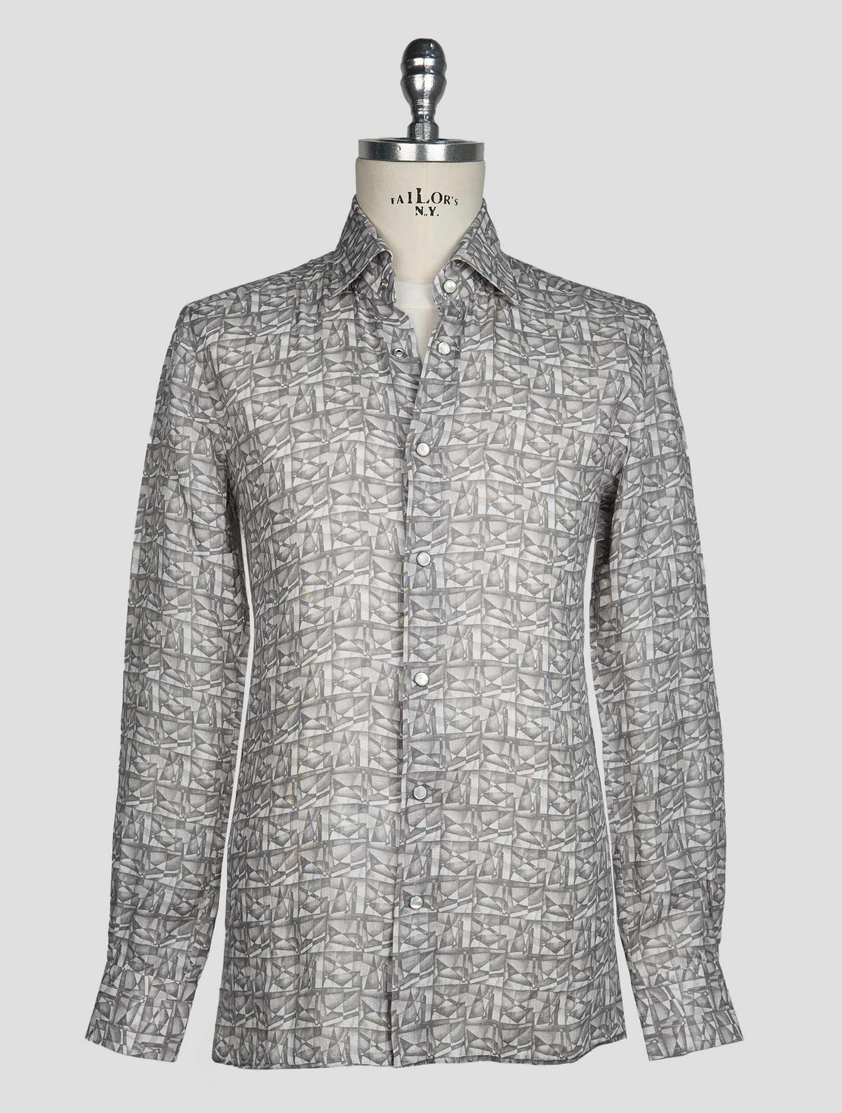 Kiton Gray White Linen Shirt 1