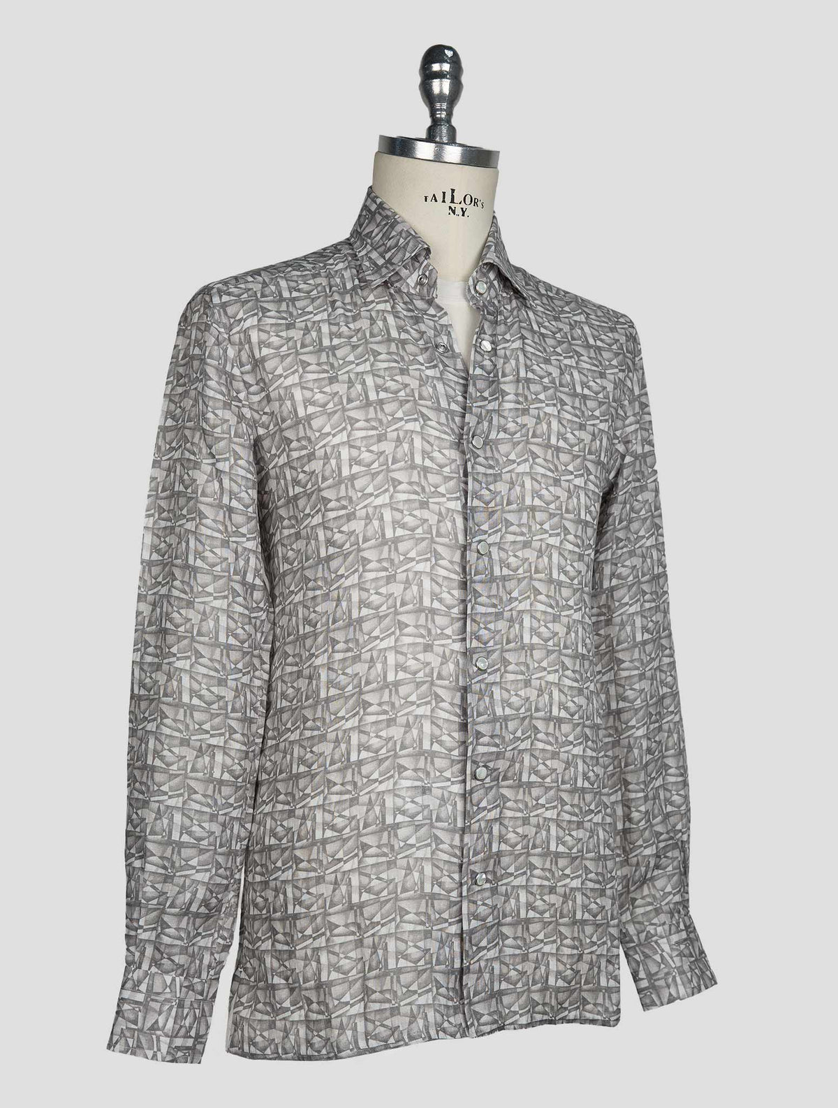 Kiton Gray White Linen Shirt 2