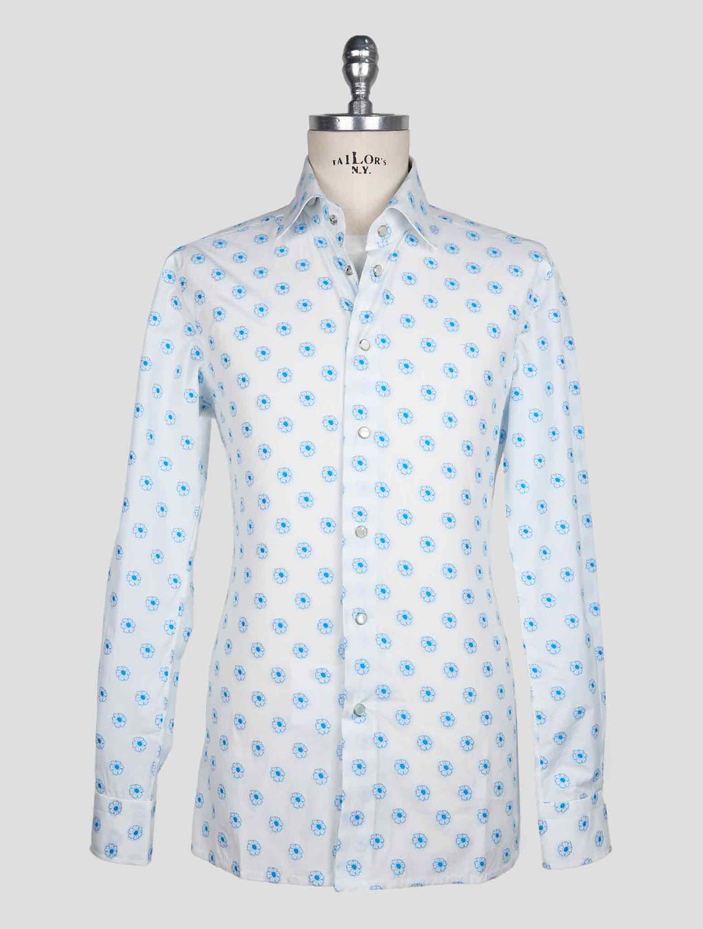 Kiton White Blue Cotton Shirt 1