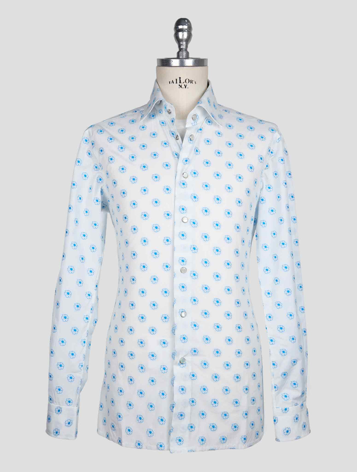 Kiton White Blue Cotton Shirt 1