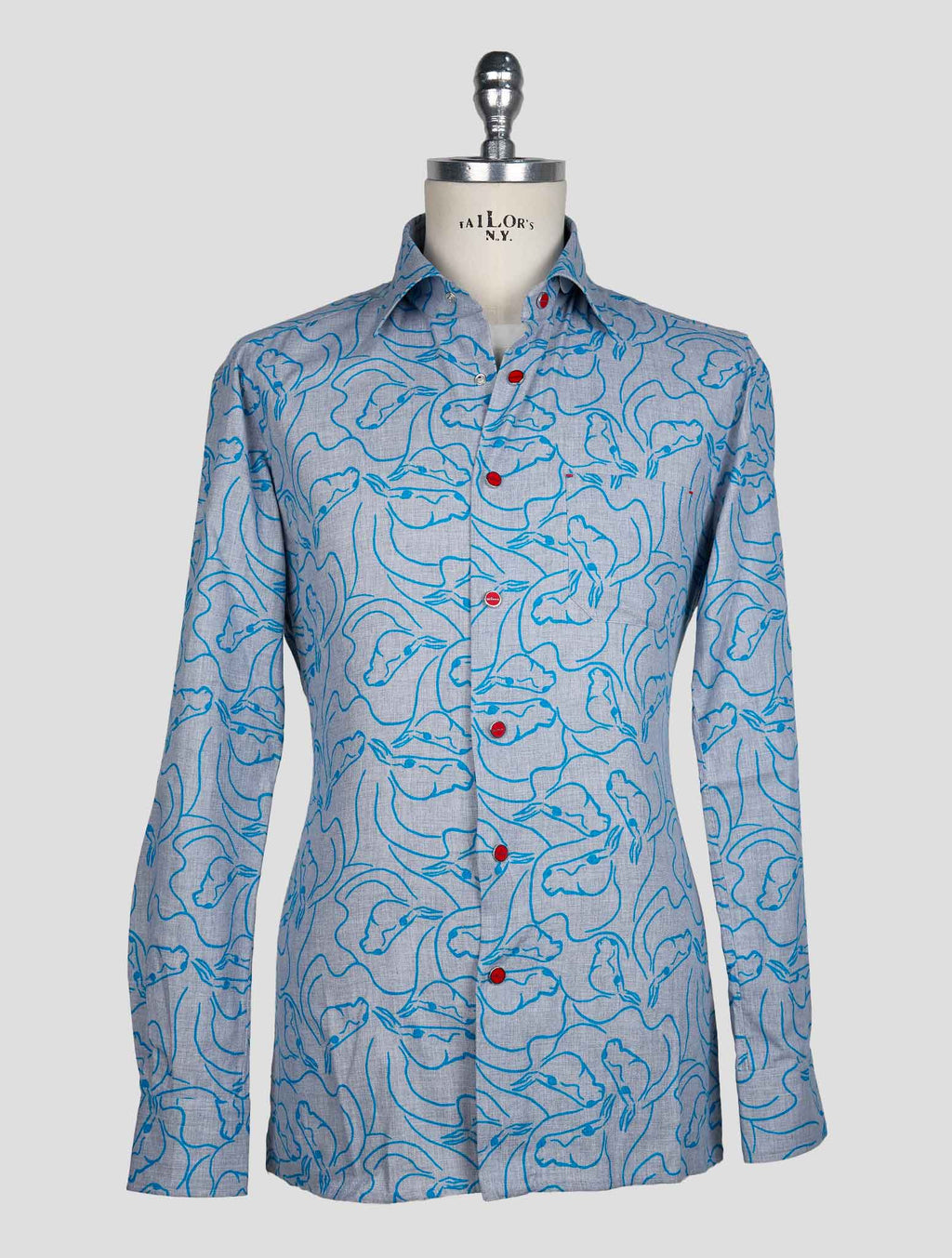 Kiton Gray Light Blue Cotton Shirt 1