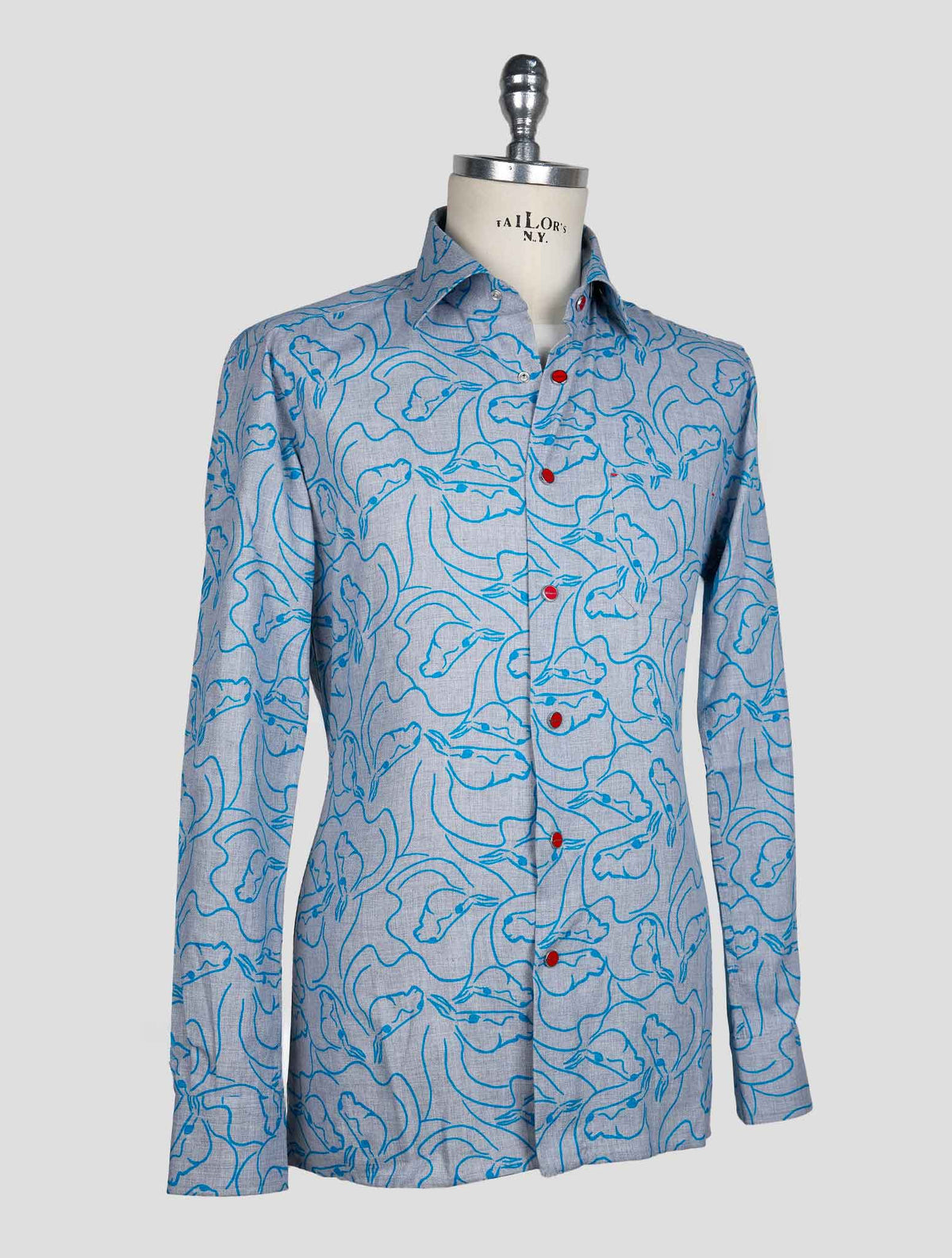 Kiton Gray Light Blue Cotton Shirt 2