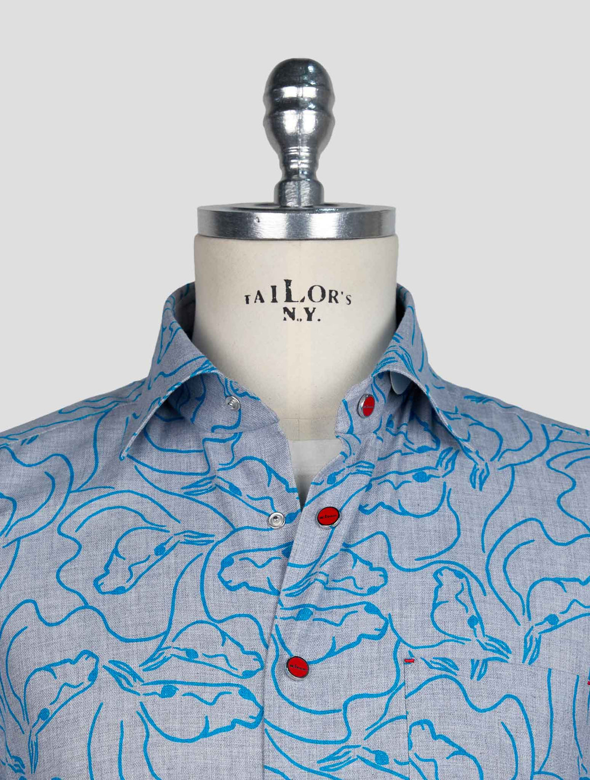 Kiton Gray Light Blue Cotton Shirt 4