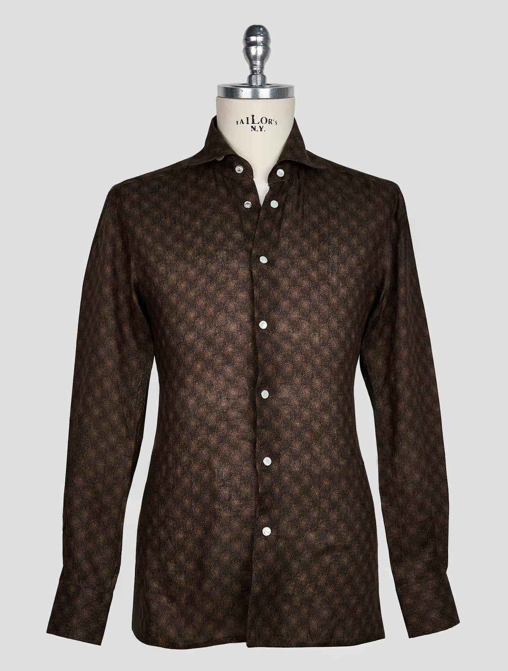 KITON BROWN LIGHT BROWN LINEN SHIRT 1