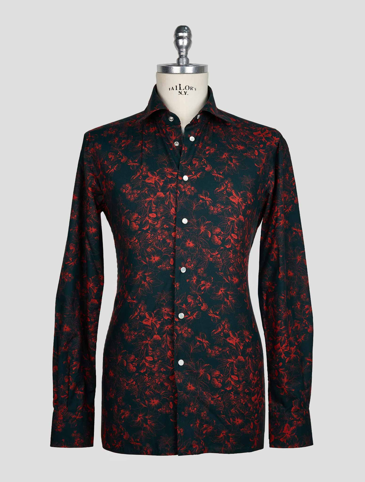 KITON DARK GREEN RED COTTON SHIRT 1